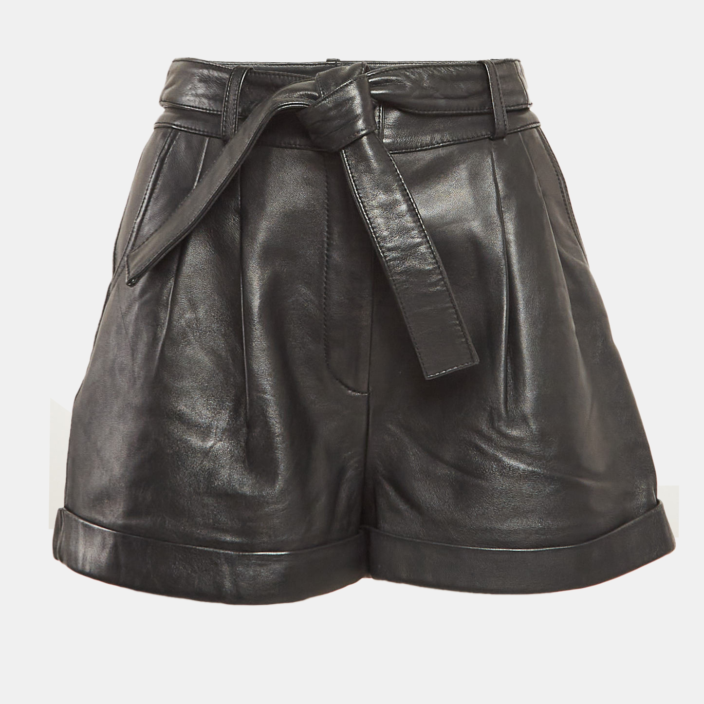 

Maje Black Leather Belted Shorts L