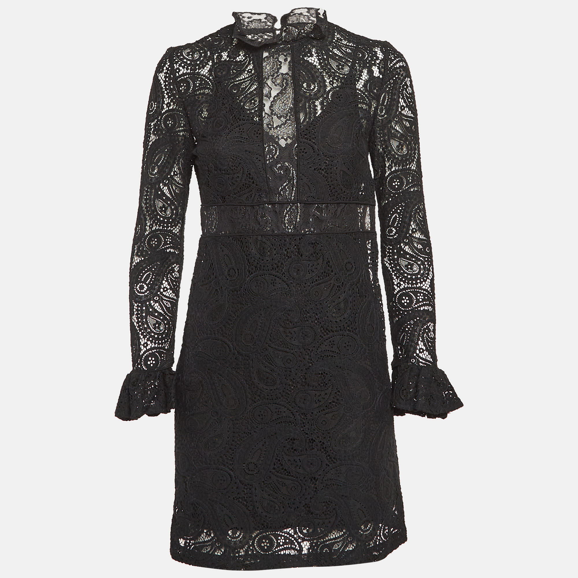 

Maje Black Paisley Pattern Lace Mini Dress S