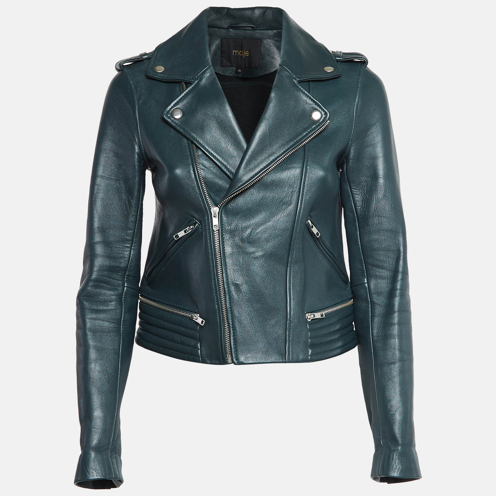 

Maje Green Leather Biker Jacket M