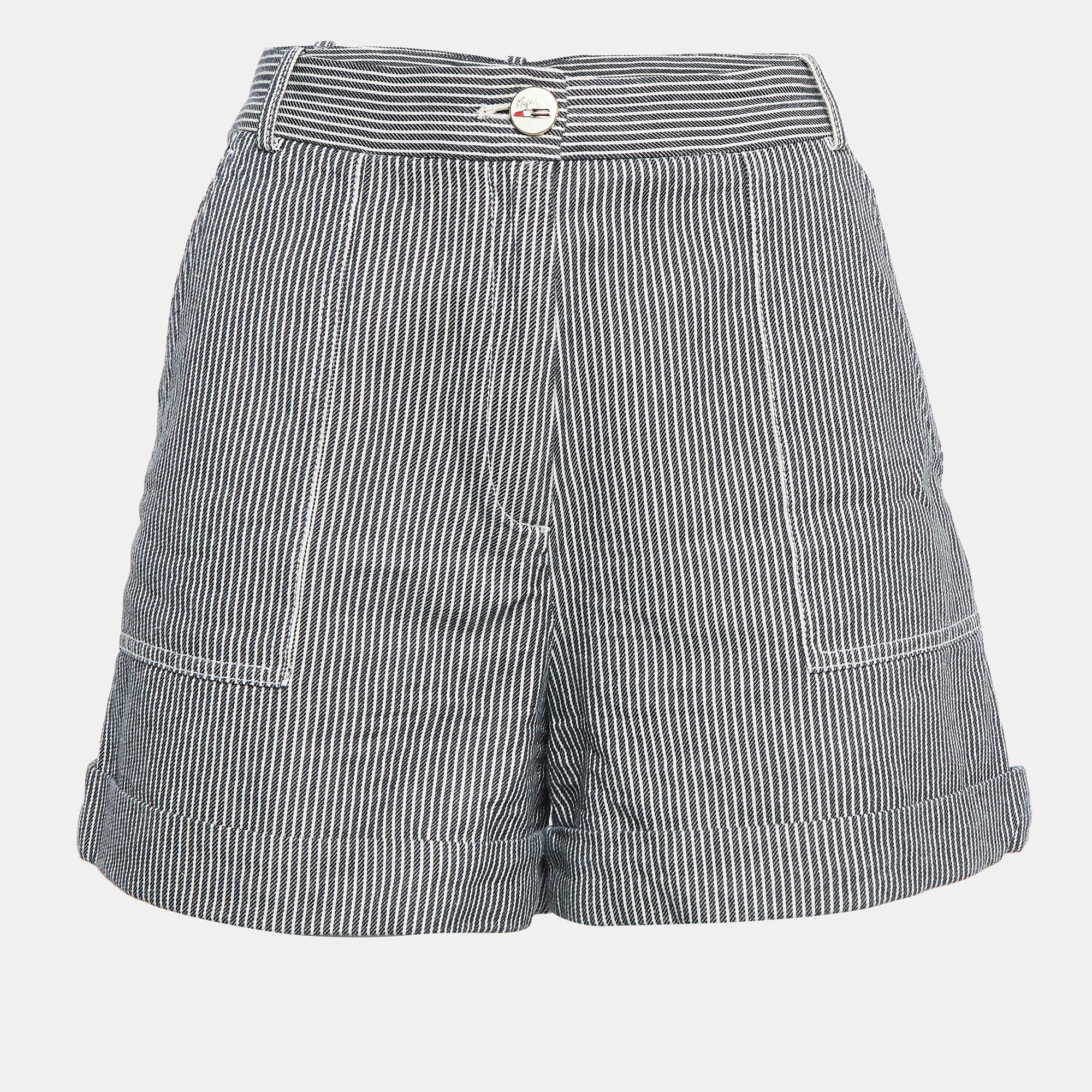 

Maje Black/White Stripe Cotton Regular Shorts L