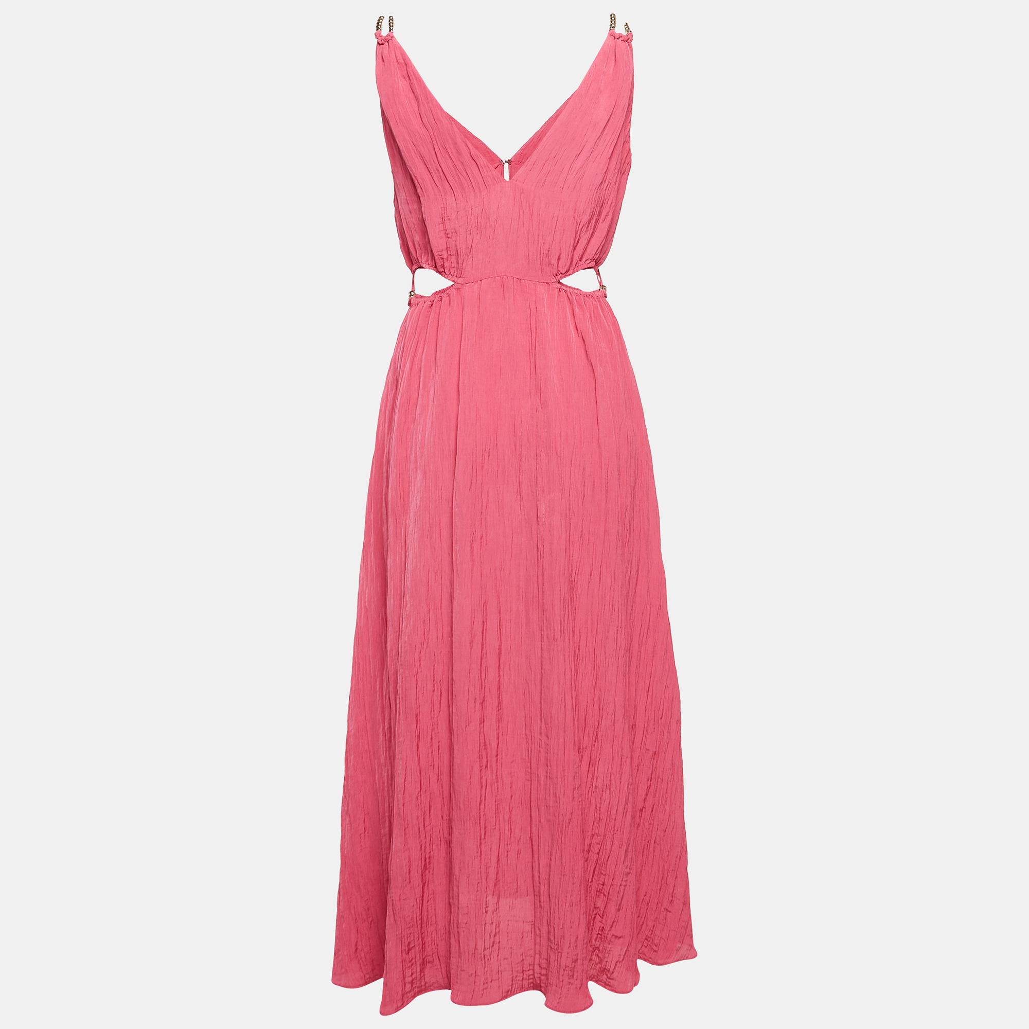 

Maje Pink Crinkled Crepe Cut-Out Runeti Midi Dress M