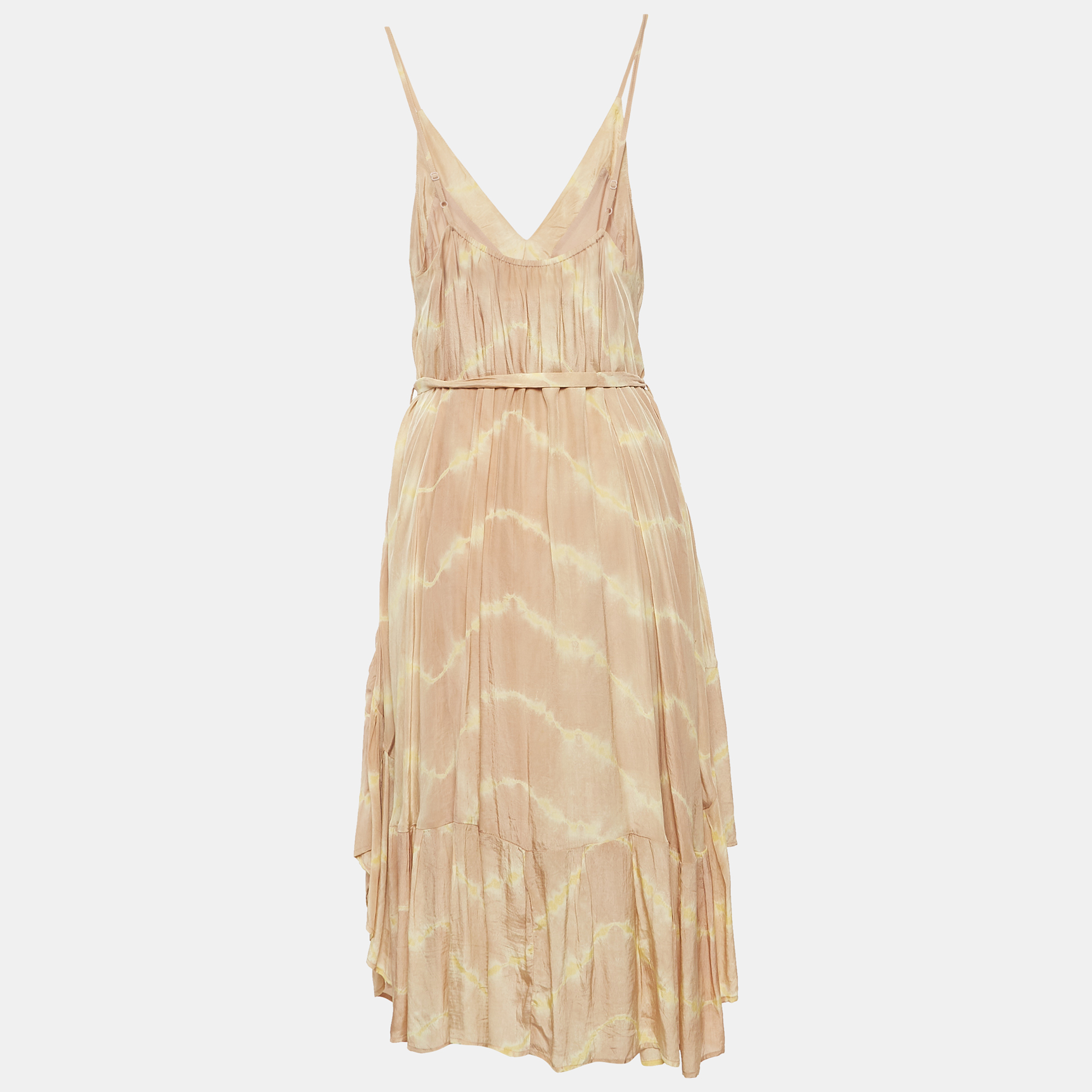 Maje Beige Risotype Tie-Dye Crepe Asymmetric Midi Dress One Size 