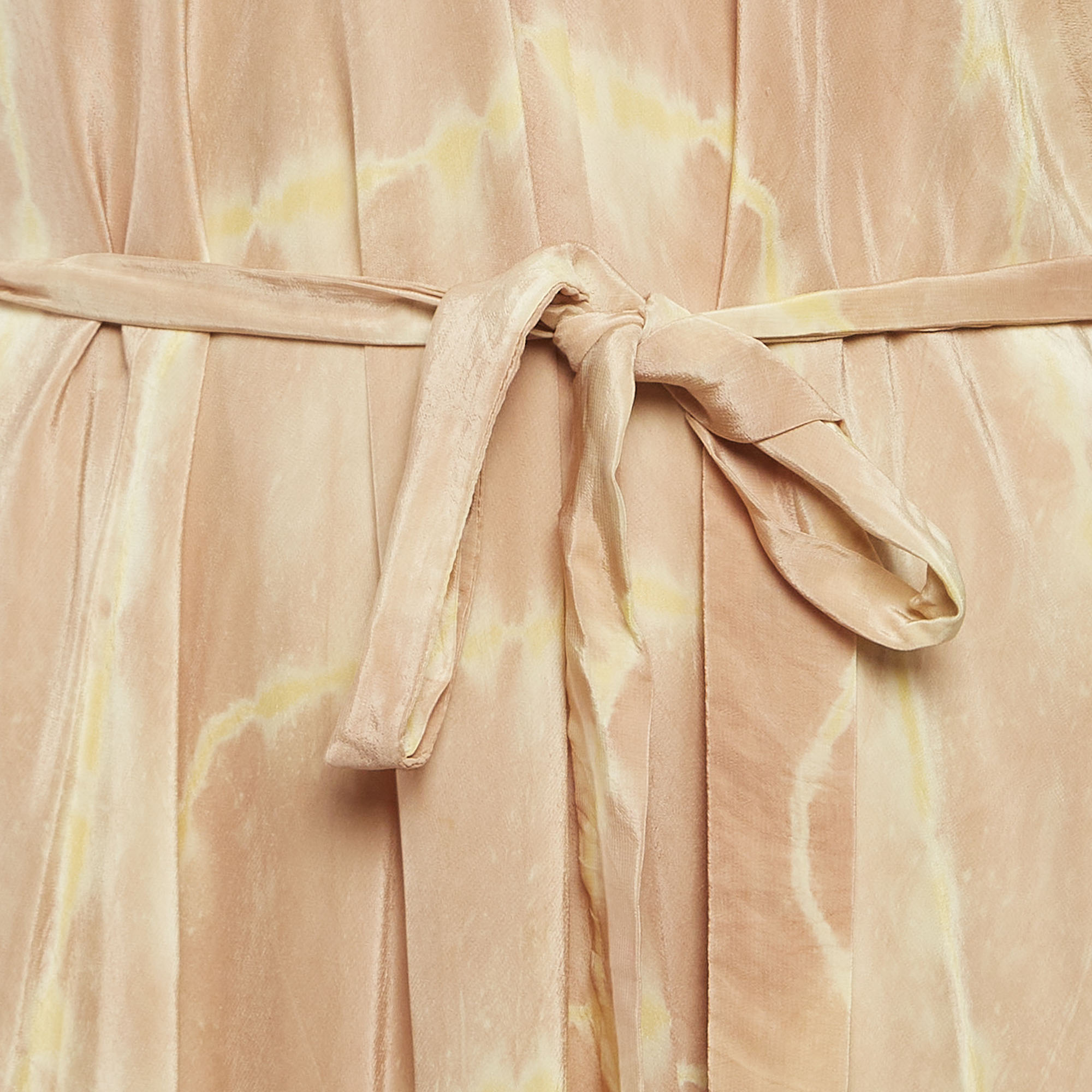 Maje Beige Risotype Tie-Dye Crepe Asymmetric Midi Dress One Size 