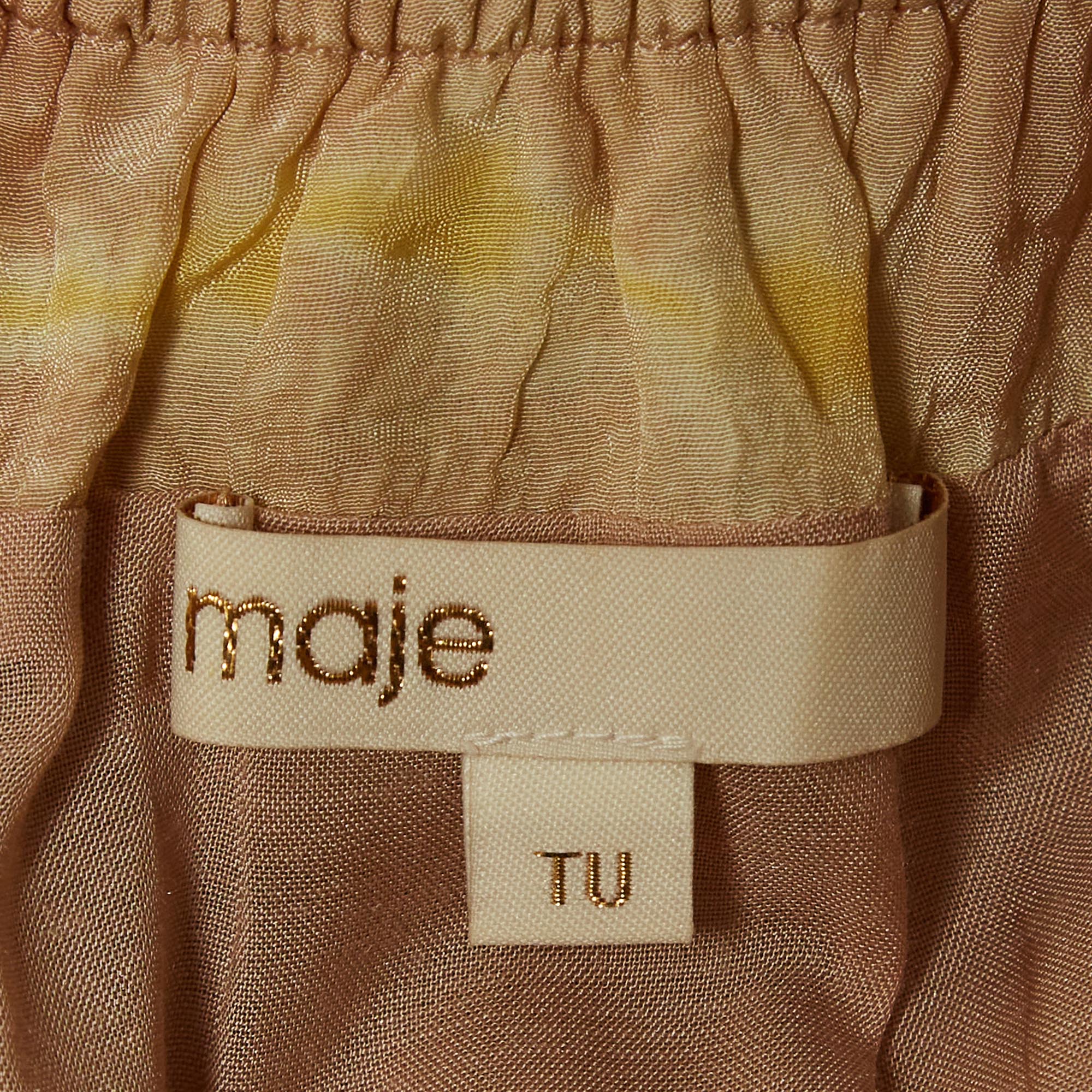 Maje Beige Risotype Tie-Dye Crepe Asymmetric Midi Dress One Size 