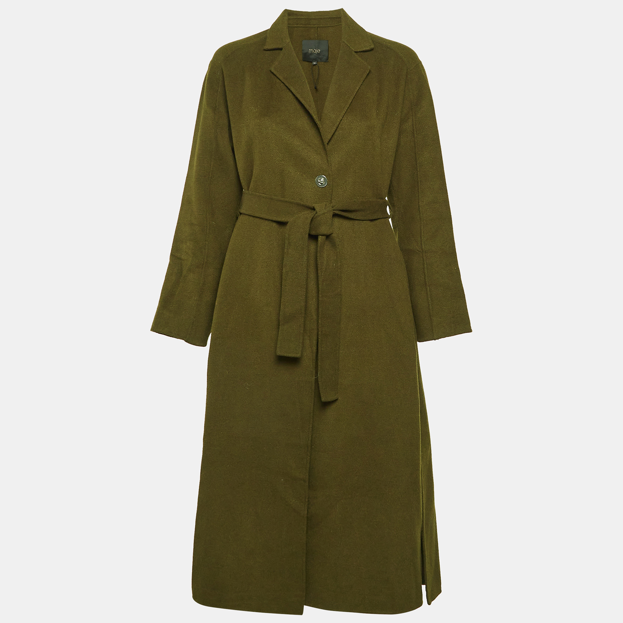 Green Wool Side Button Detail Trench Coat S