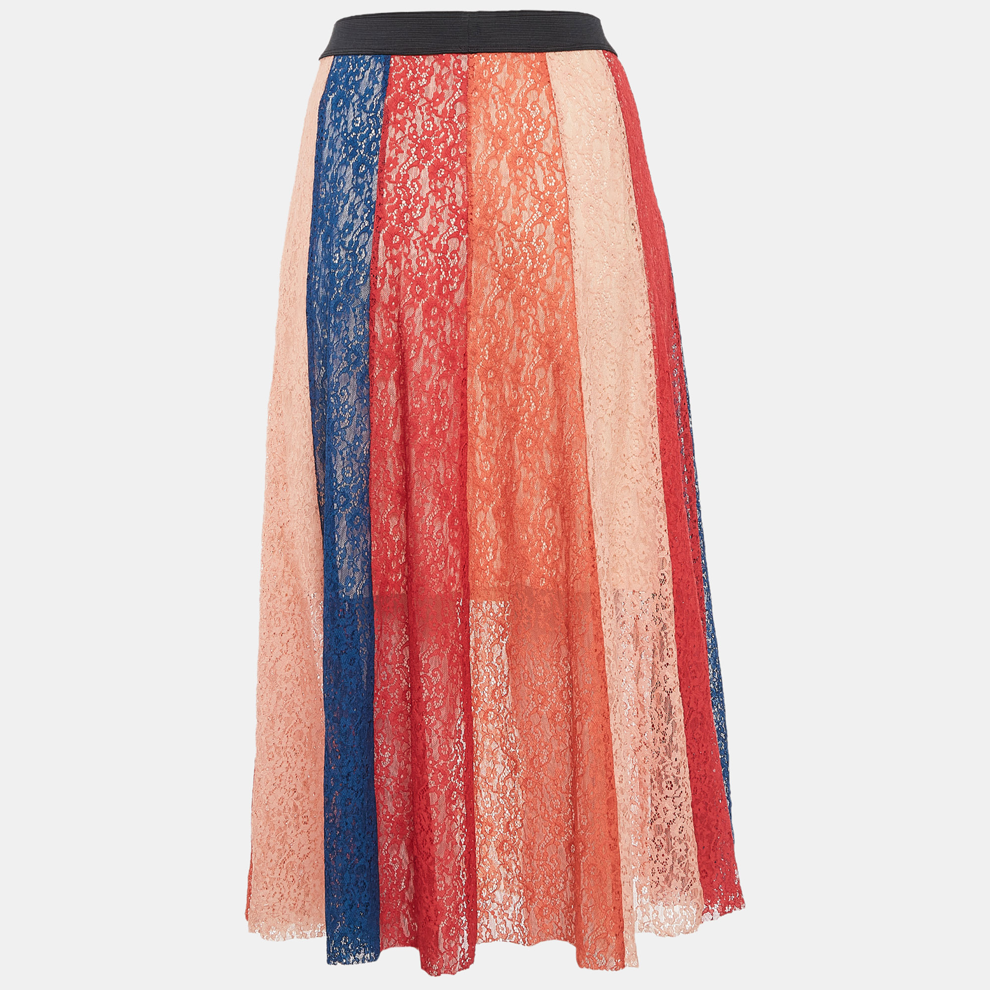 Maje Multicolor Lace Paneled Midi Skirt M 