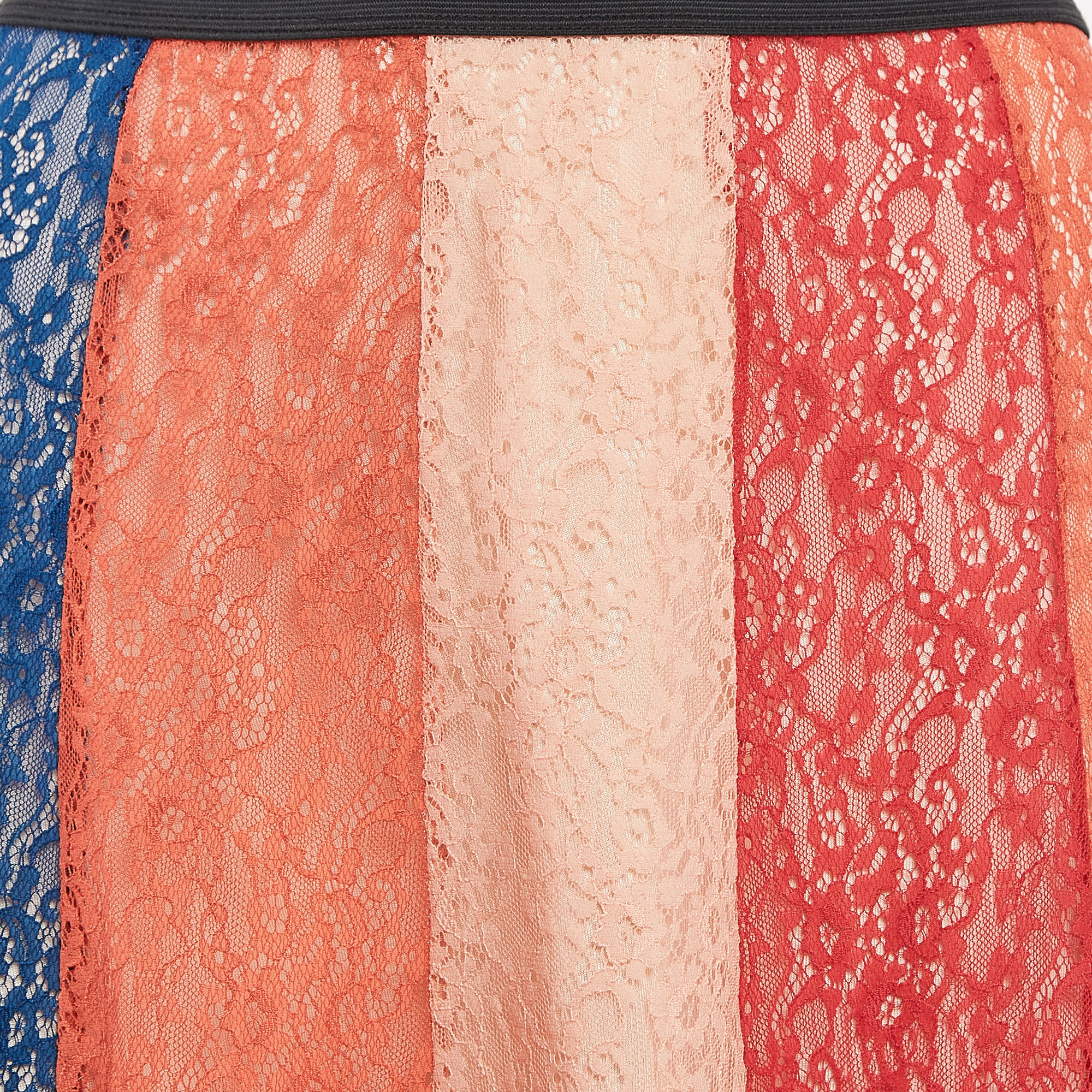 Maje Multicolor Lace Paneled Midi Skirt M 