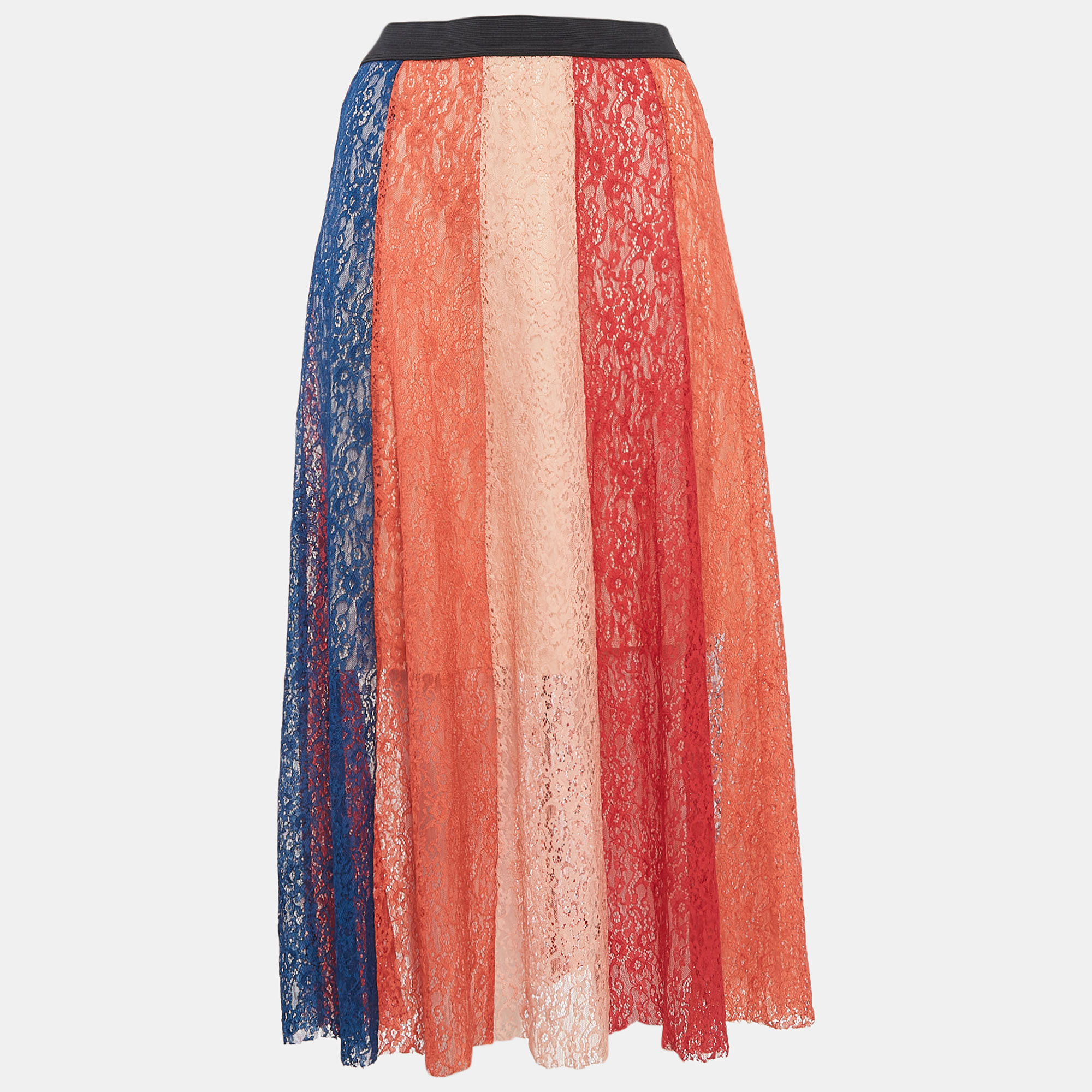 Pre-owned Maje Multicolor Lace Paneled Midi Skirt M