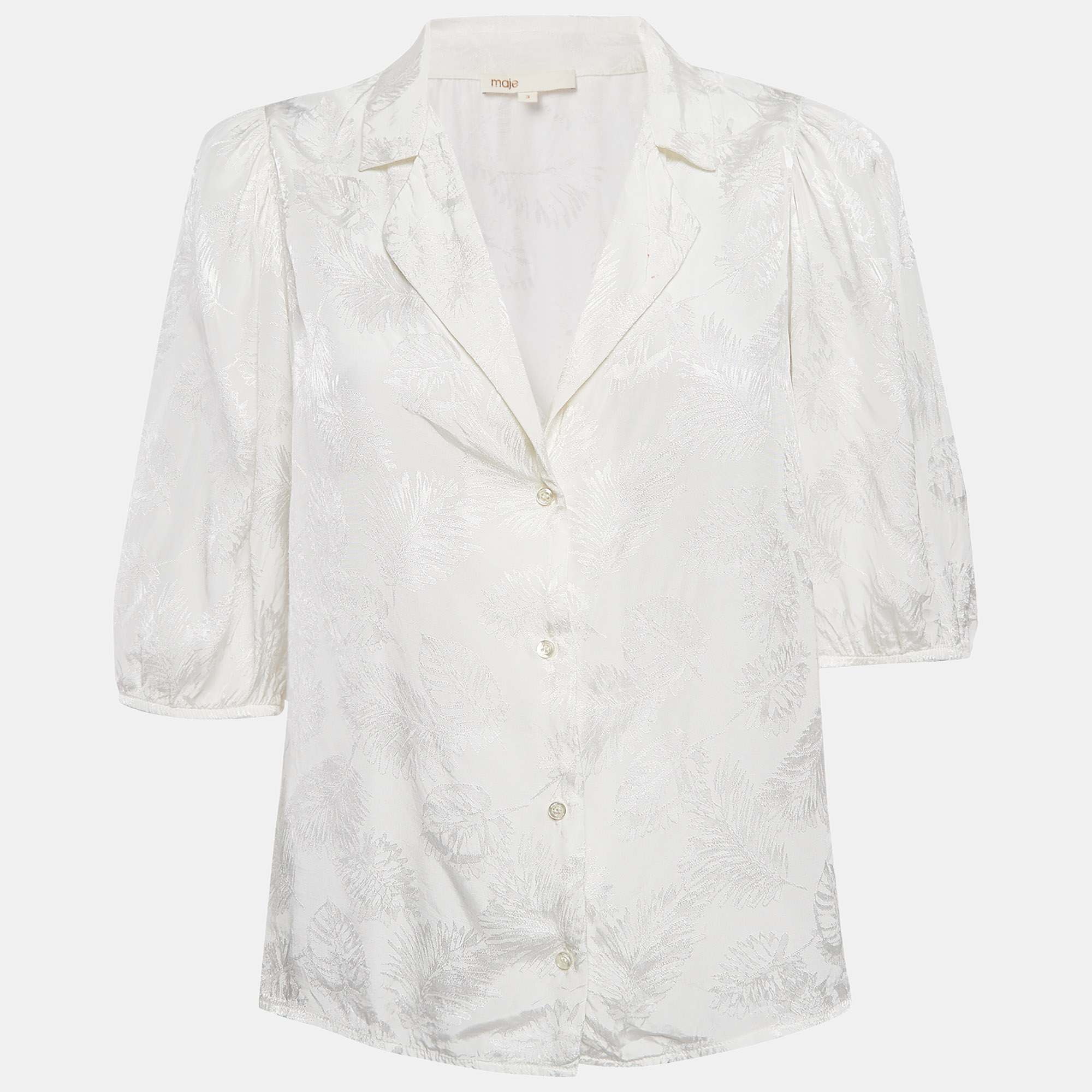 Pre-owned Maje White Ecru Jungle Jacquard Satin Shirt M