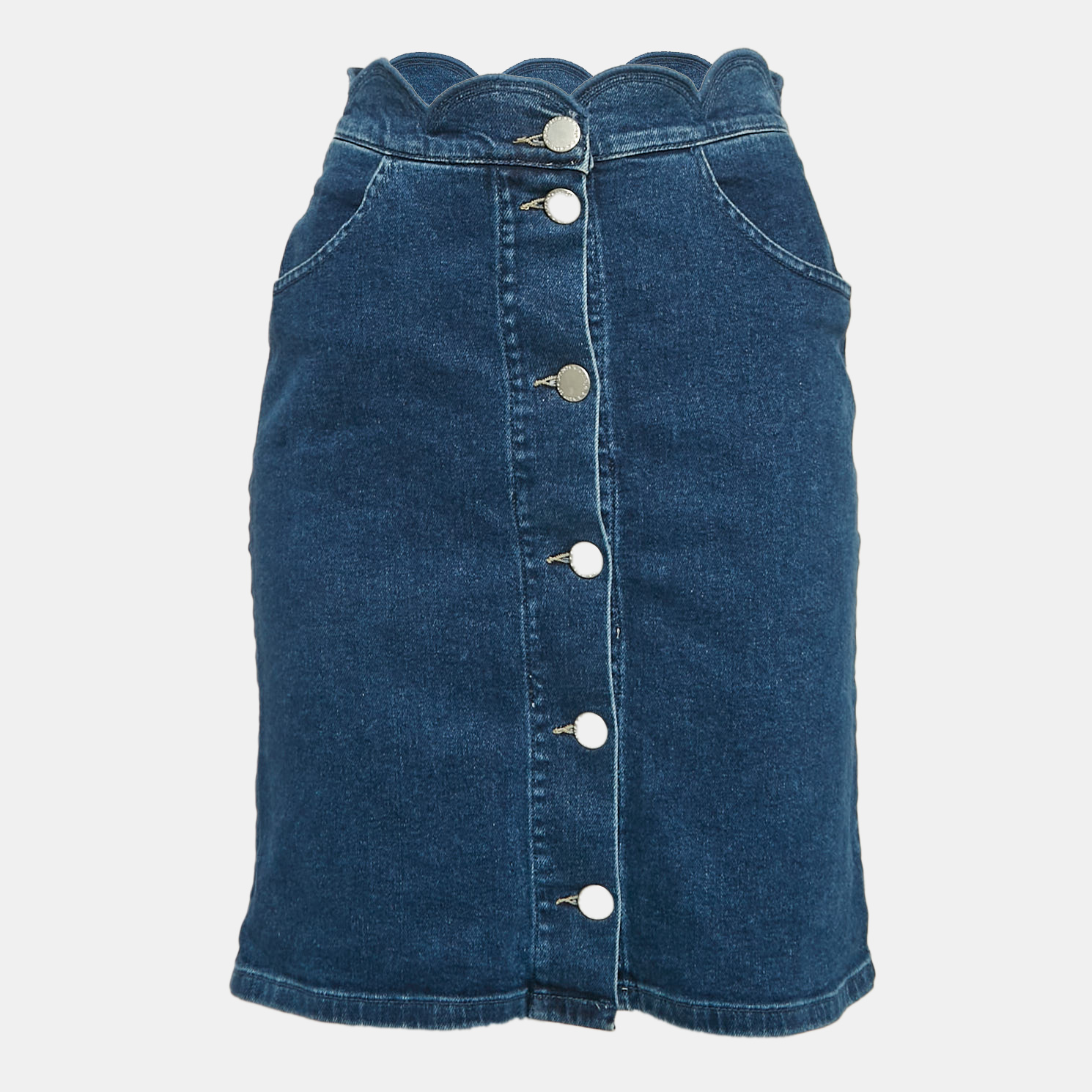 

Maje Blue Denim Scallop Short Skirt L