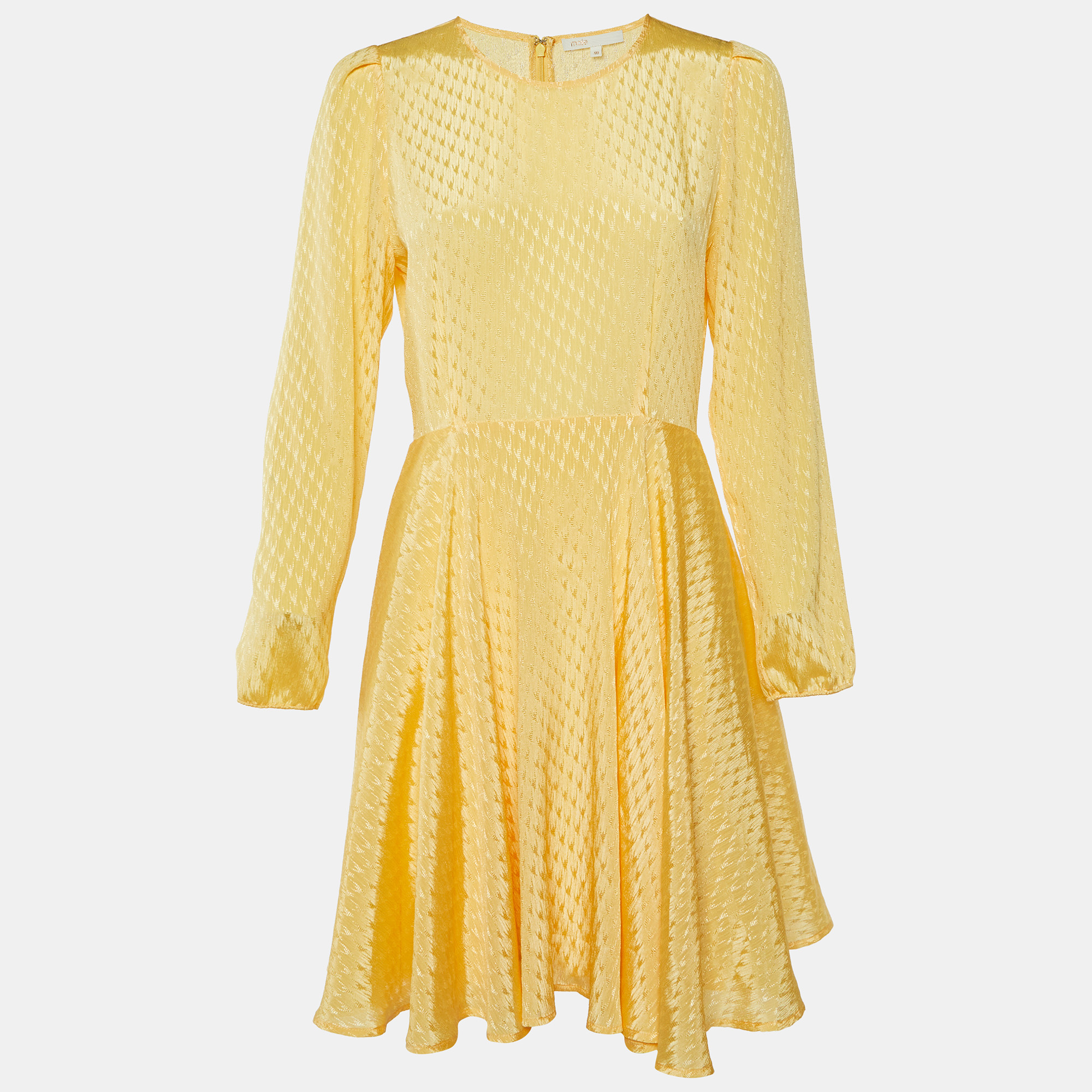 Pre-owned Maje Yellow Crepe Textured Mini Flared Dress L