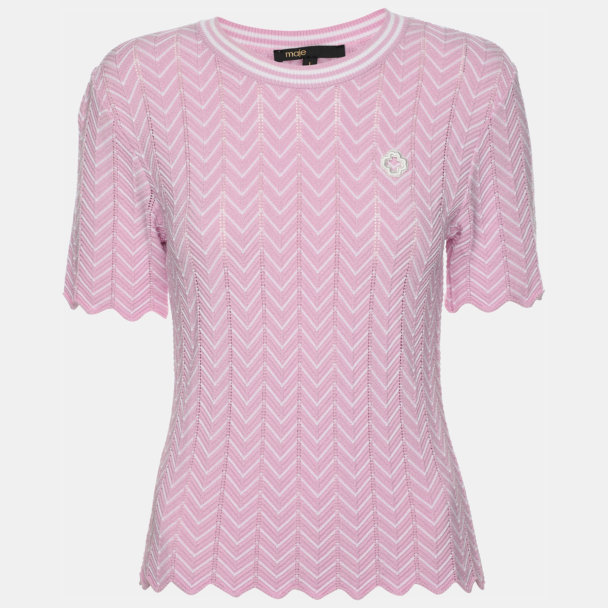 

Maje Pink/White Chevron Knit Crew Neck Top S