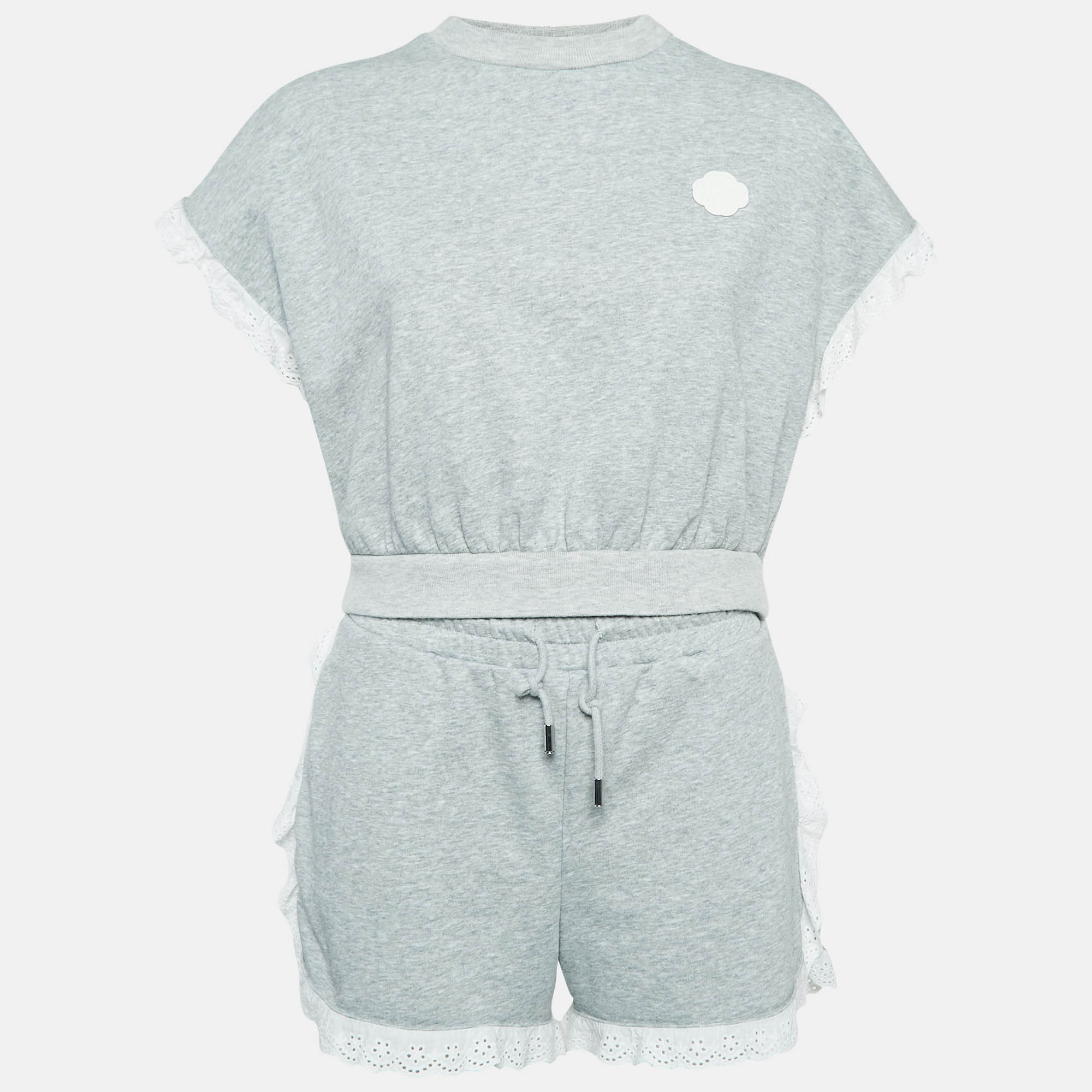 

Maje Grey Cotton Knit Lace Trimmed Top and Shorts Set M