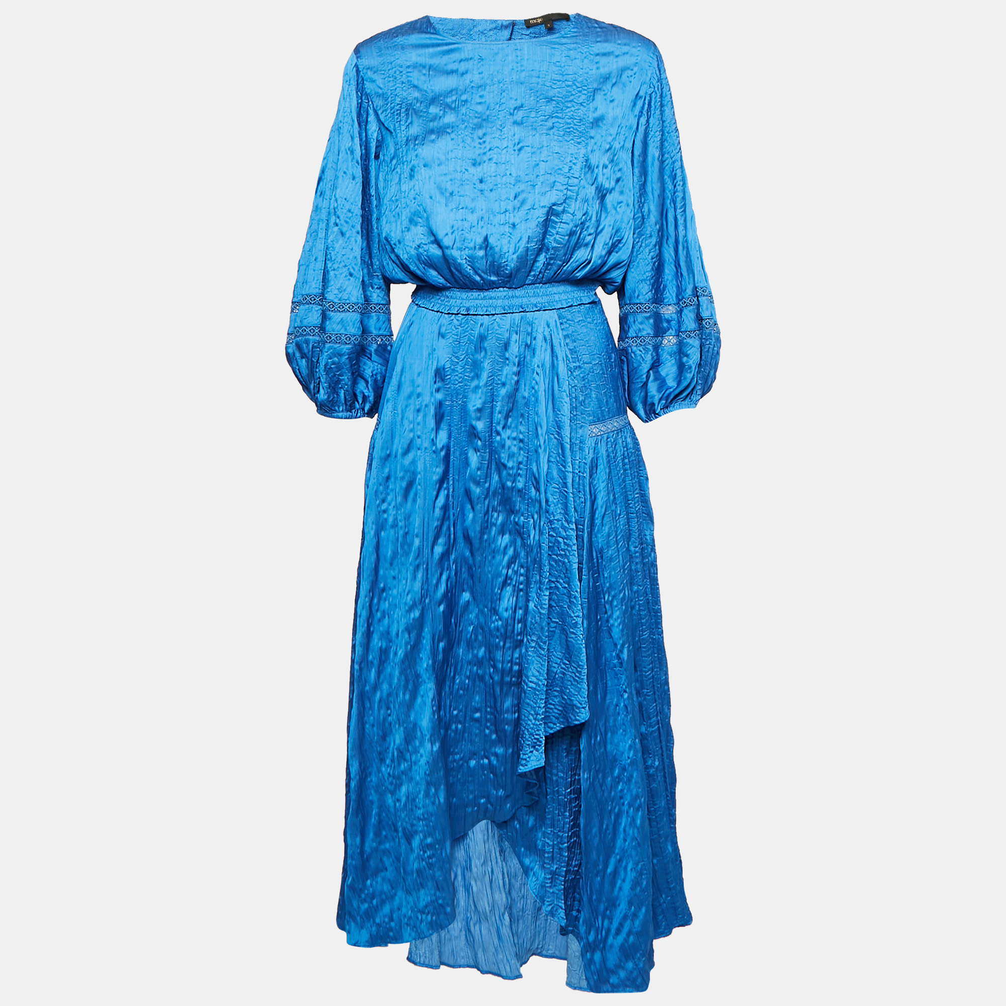 

Maje Blue Textured Crepe Lace Trimmed Top and Skirt Set L