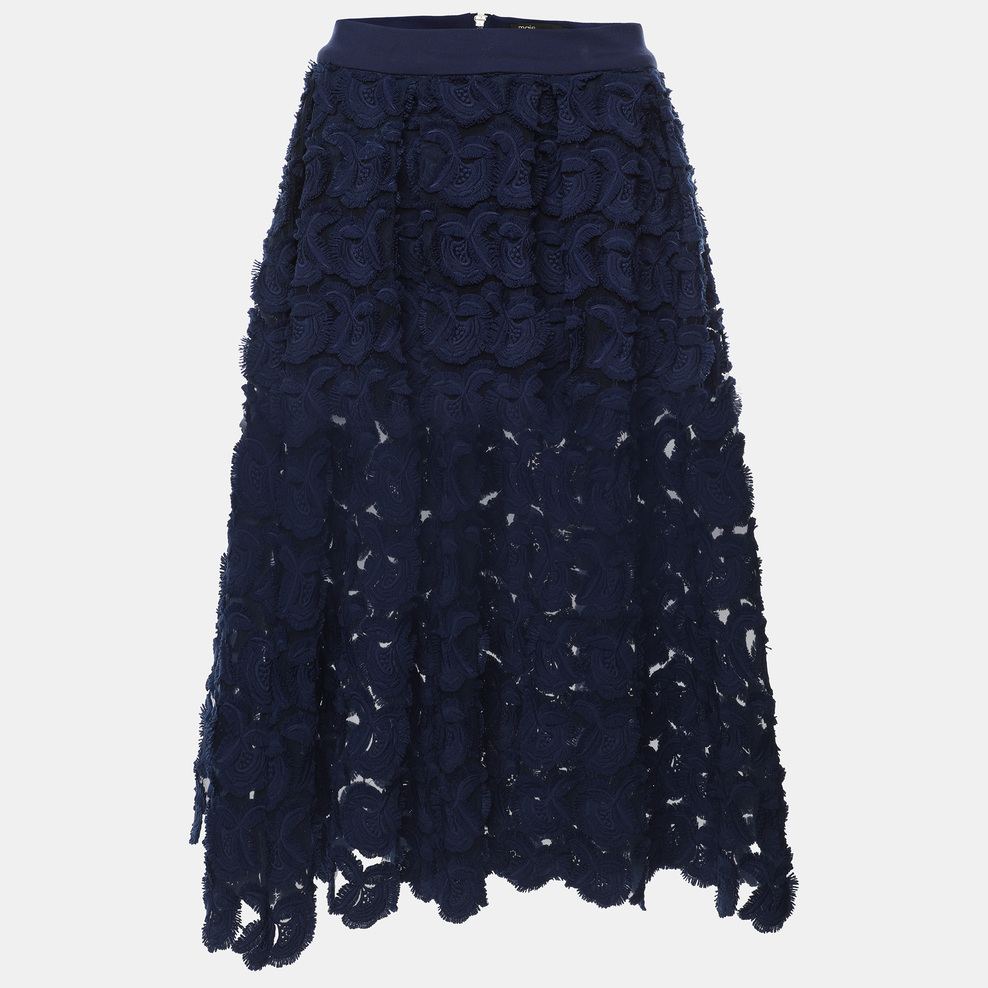 

Maje Blue Fabric Floral Lace Midi Skirt S