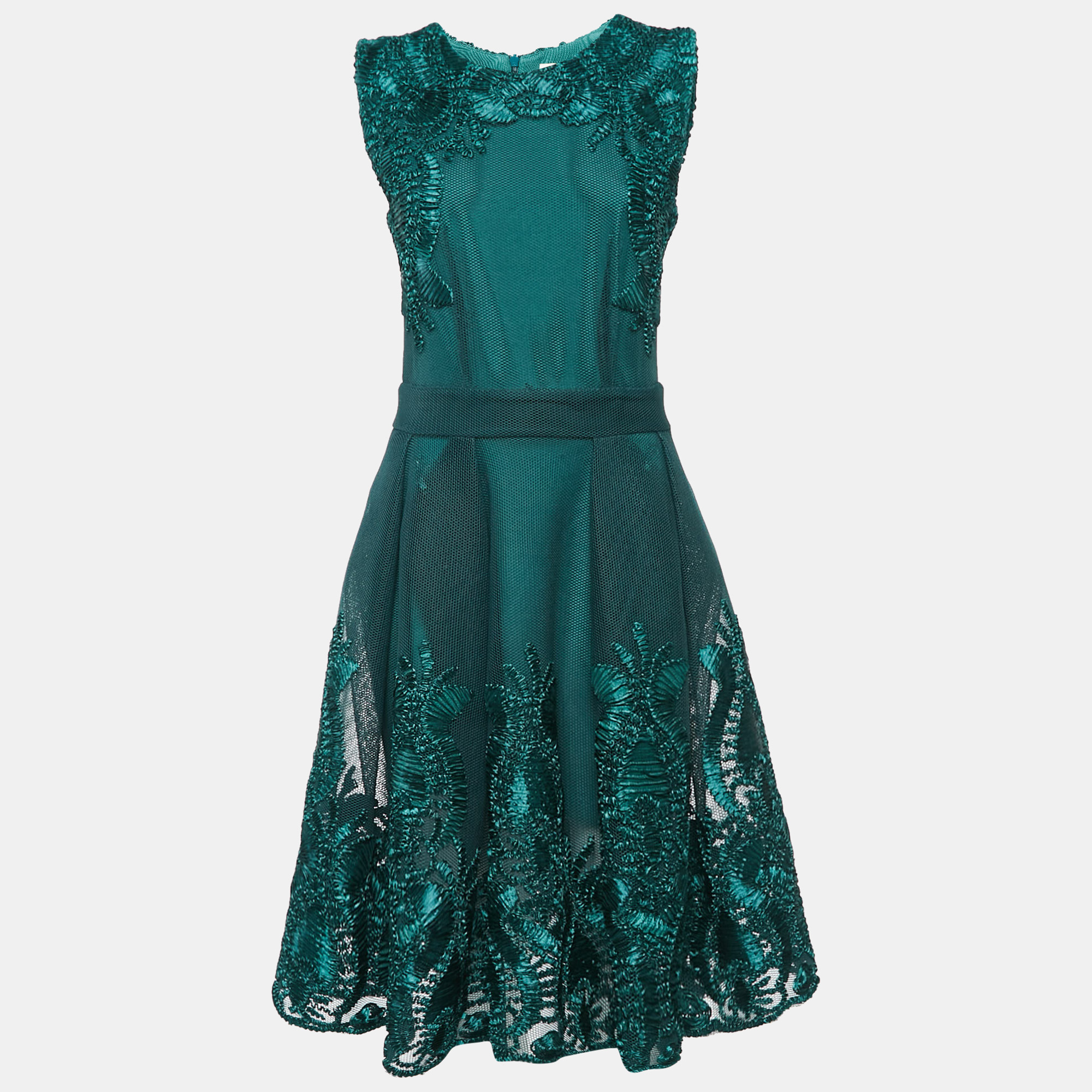 

Maje Emerald Green Embroidered Mesh Knee-Length Dress L