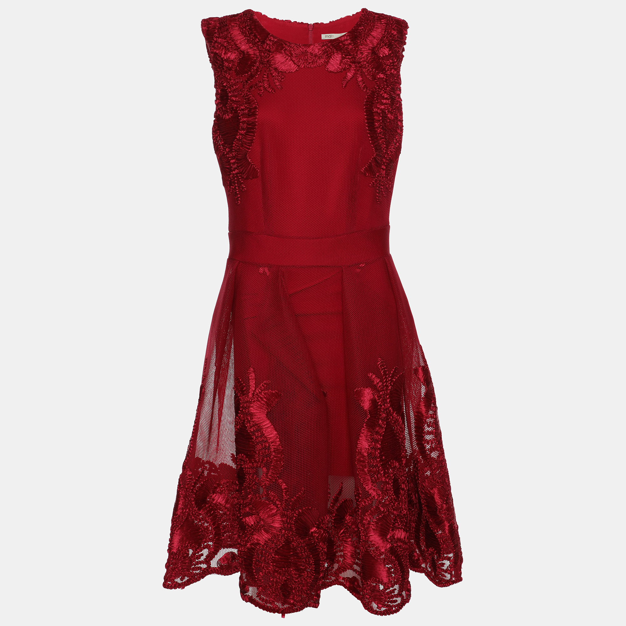 

Maje Red Mesh Embroidered Mini Dress L