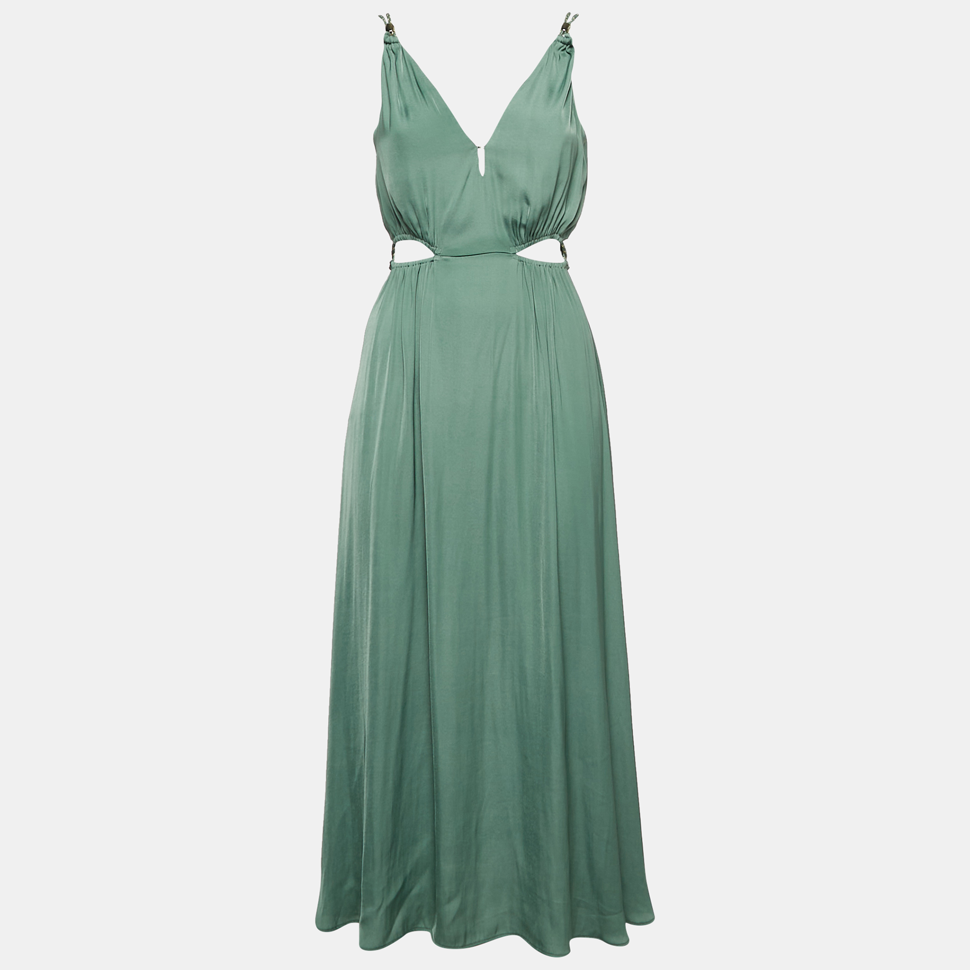 

Maje Green Crepe Cut-Out V-Neck Midi Dress XS