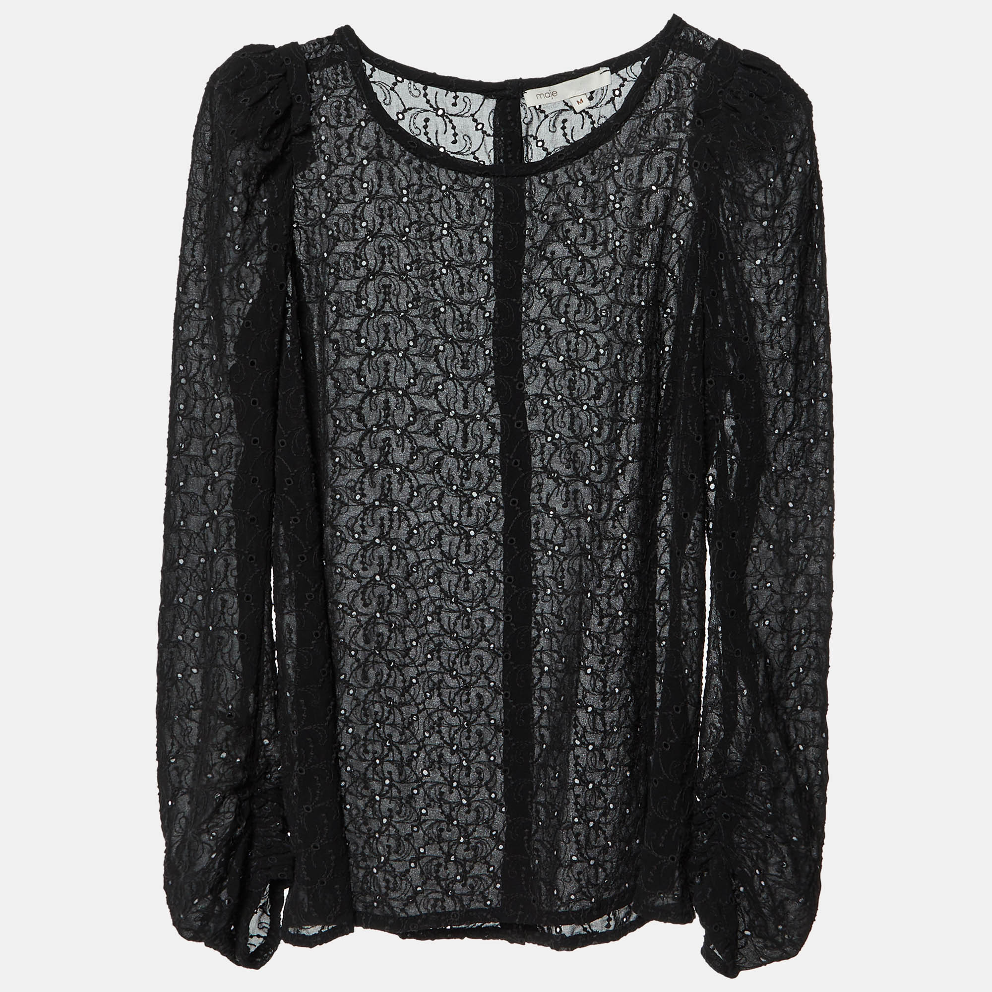 

Maje Black Embroidered Crepe Top M