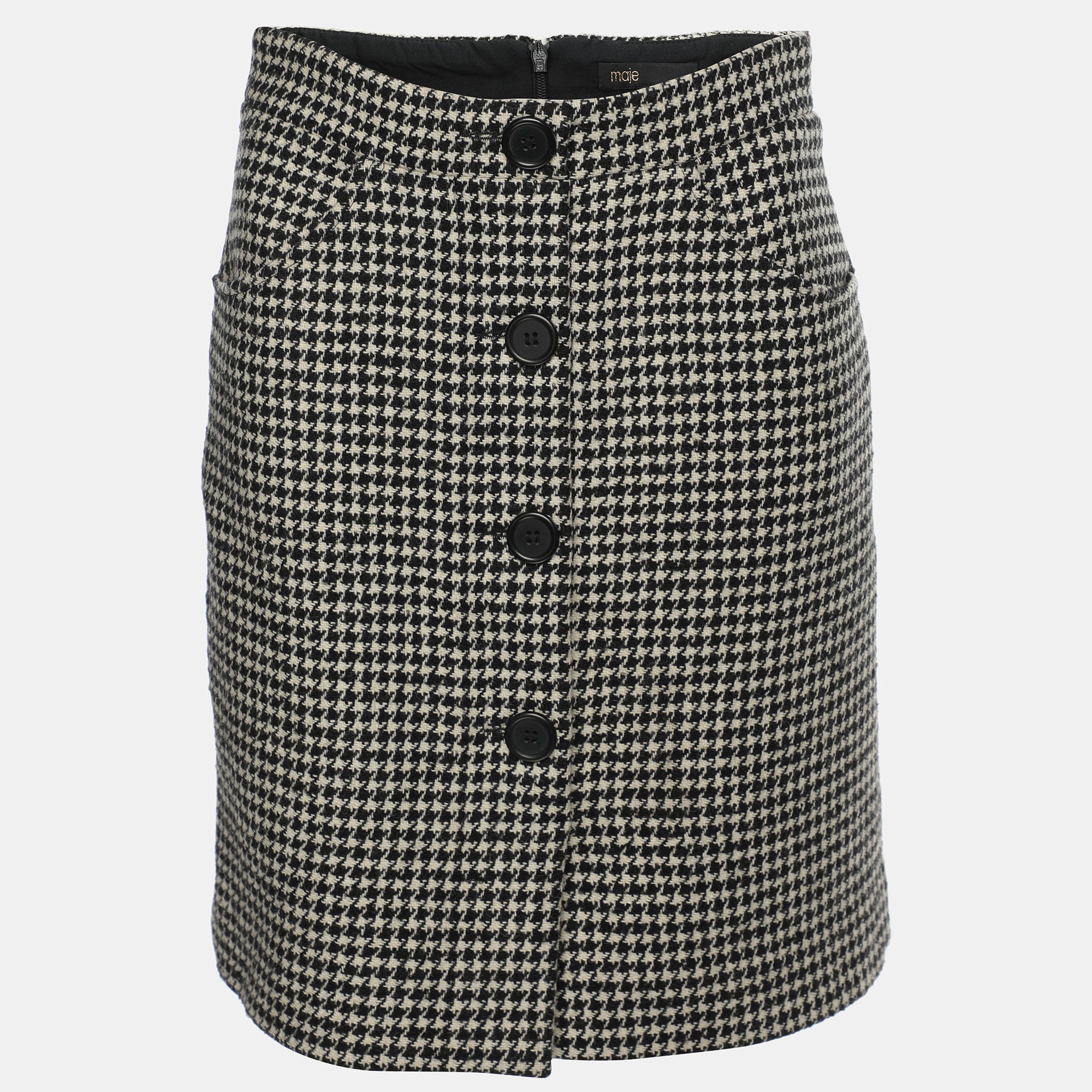 

Maje White/Black Wool Blend Button Detail Mini Skirt M