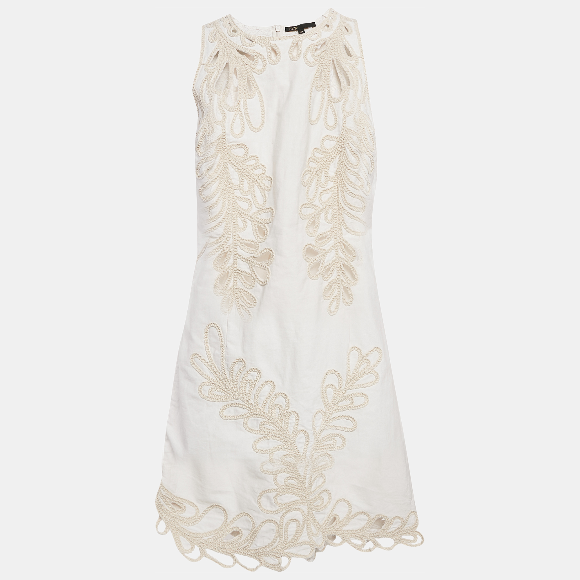 

Maje White Embroidered Gabardine Cotton Cut-Out Detail Mini Dress XL