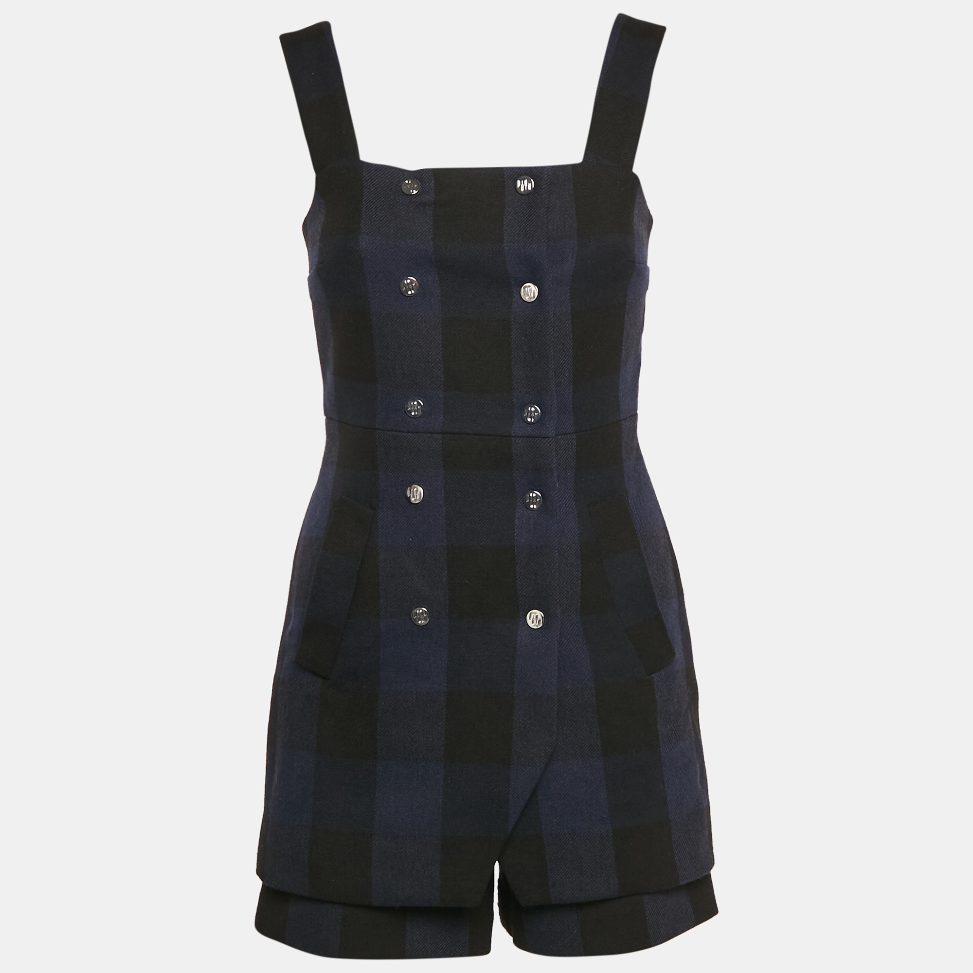 

Maje Black/Blue Plaid Cotton Blend Double Breasted Mini Dress S