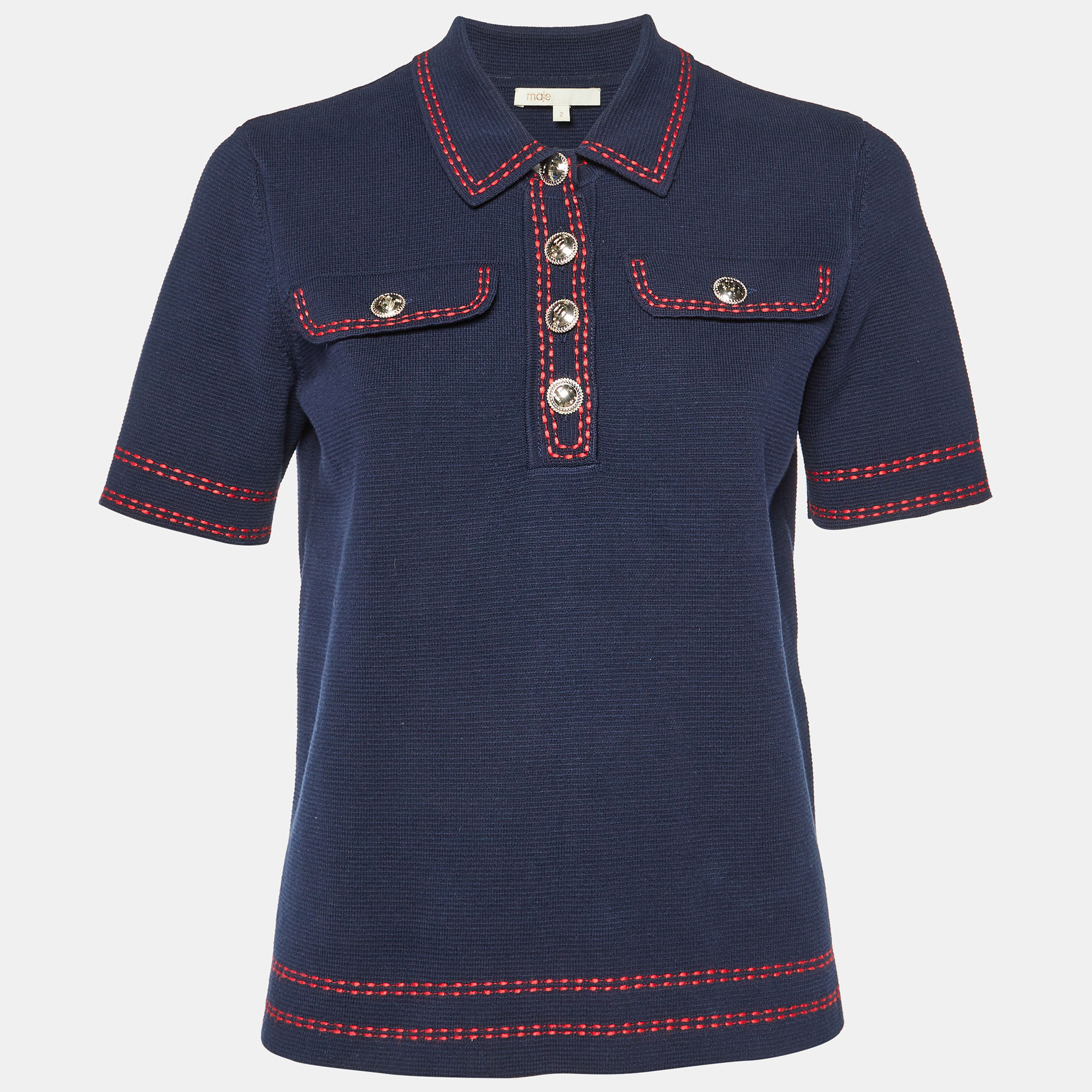 

Maje Navy Blue Cotton Contrast Stitch Misla Polo Jumper M