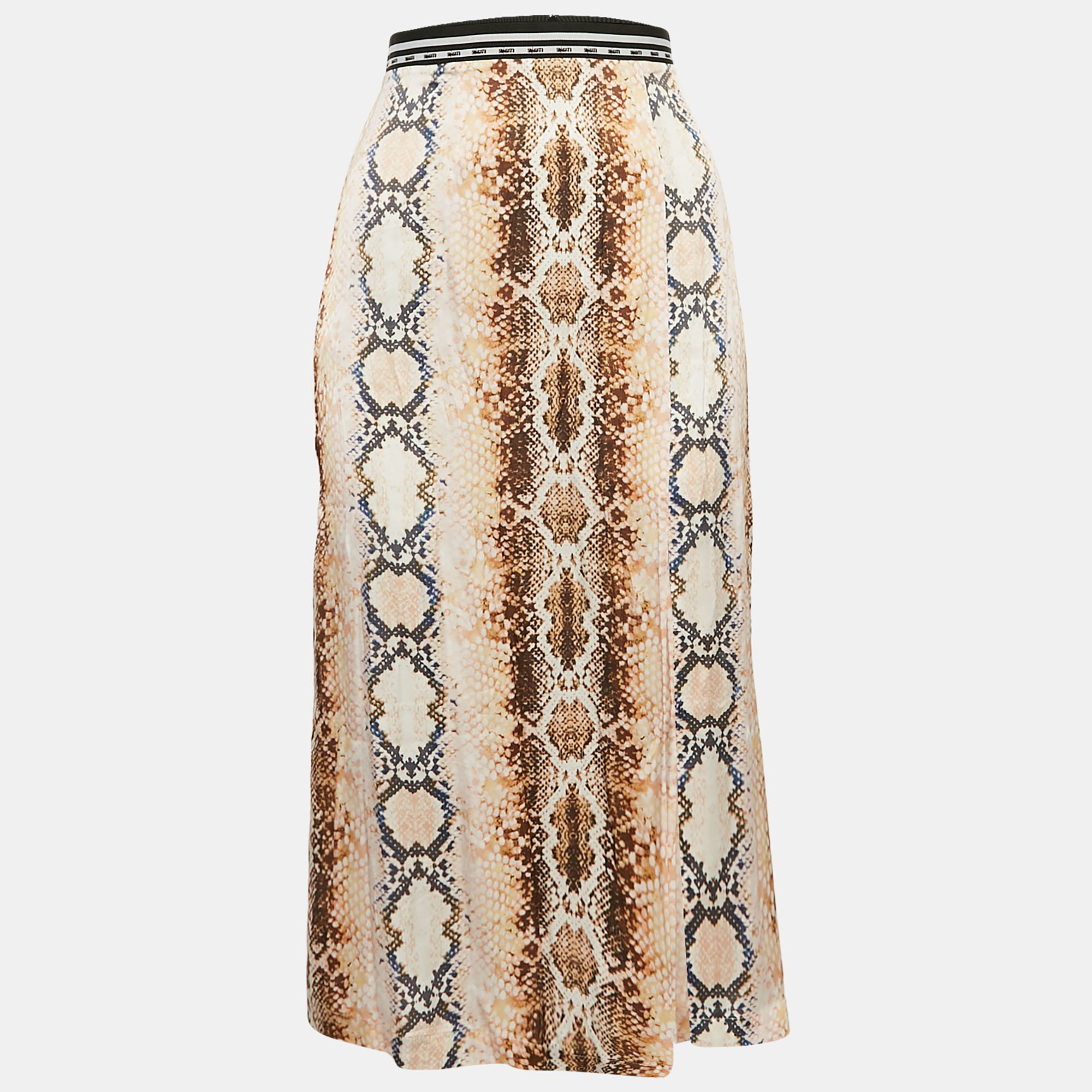 

Maje Multicolor Snake Print Crepe Midi Skirt M