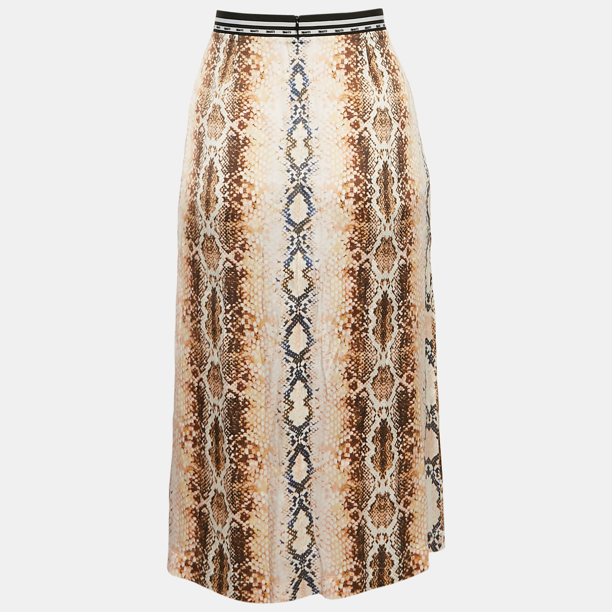 Maje Multicolor Snake Print Crepe Midi Skirt M 