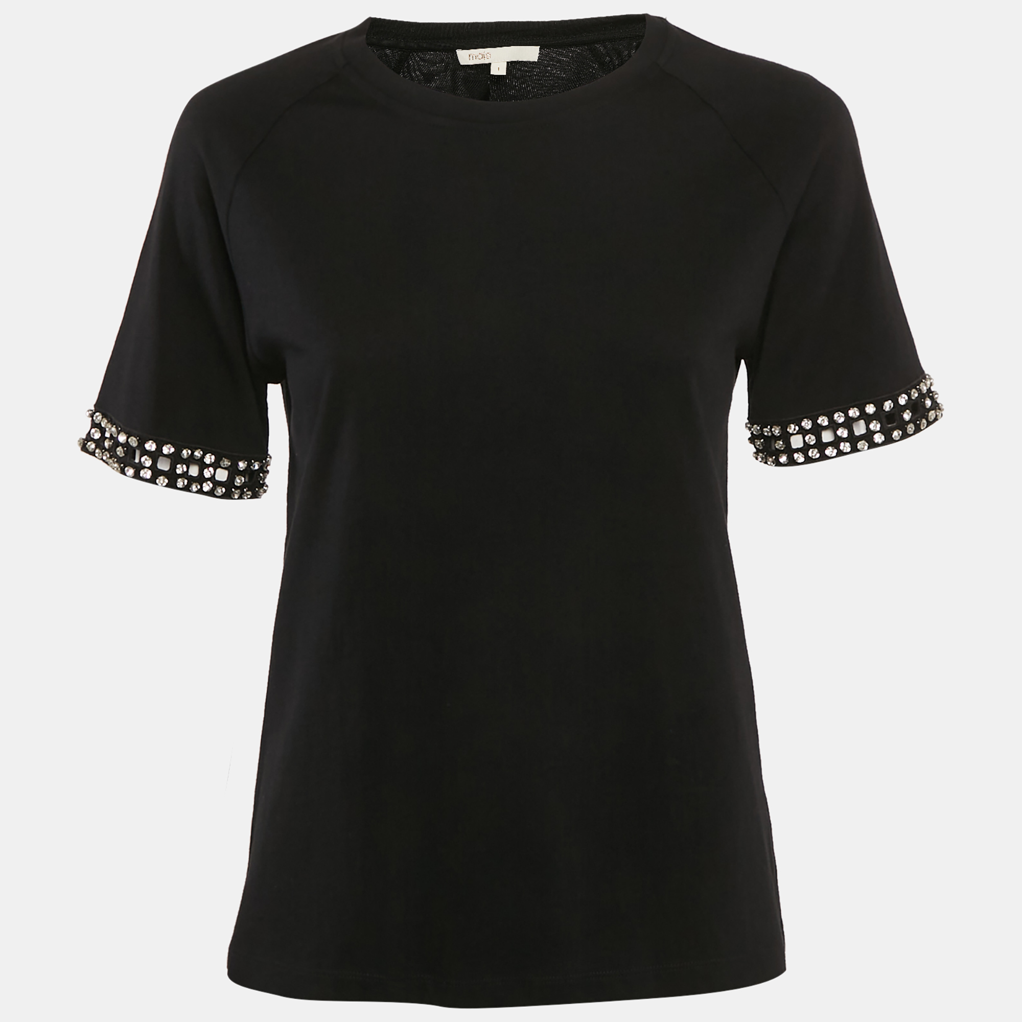 

Maje Black Cotton Stud Detail Crew-Neck T-Shirt S