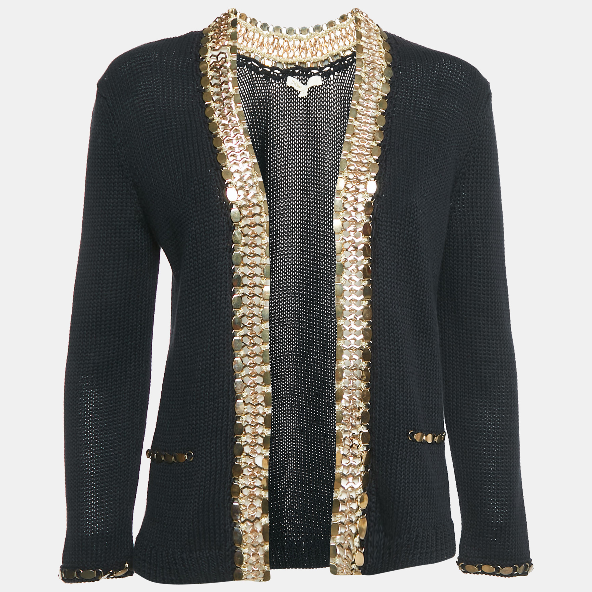 

Maje Black Embellished Linen and Cotton Fascinate Cardigan S