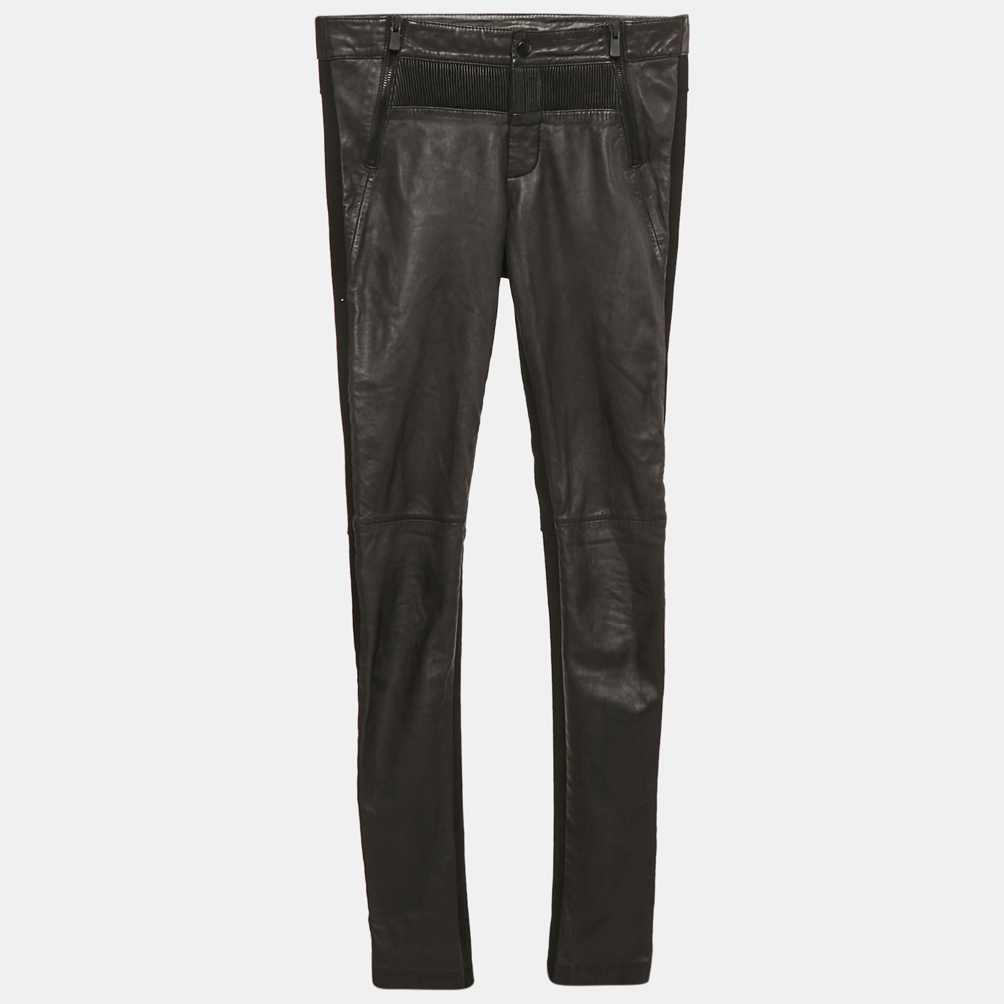 

Maje Black Leather and Knit Trousers S