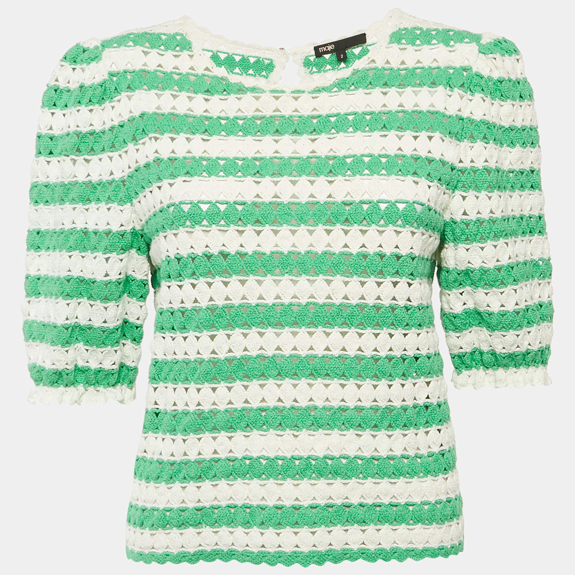 

Maje Green/White Cotton Crochet Knit Top M