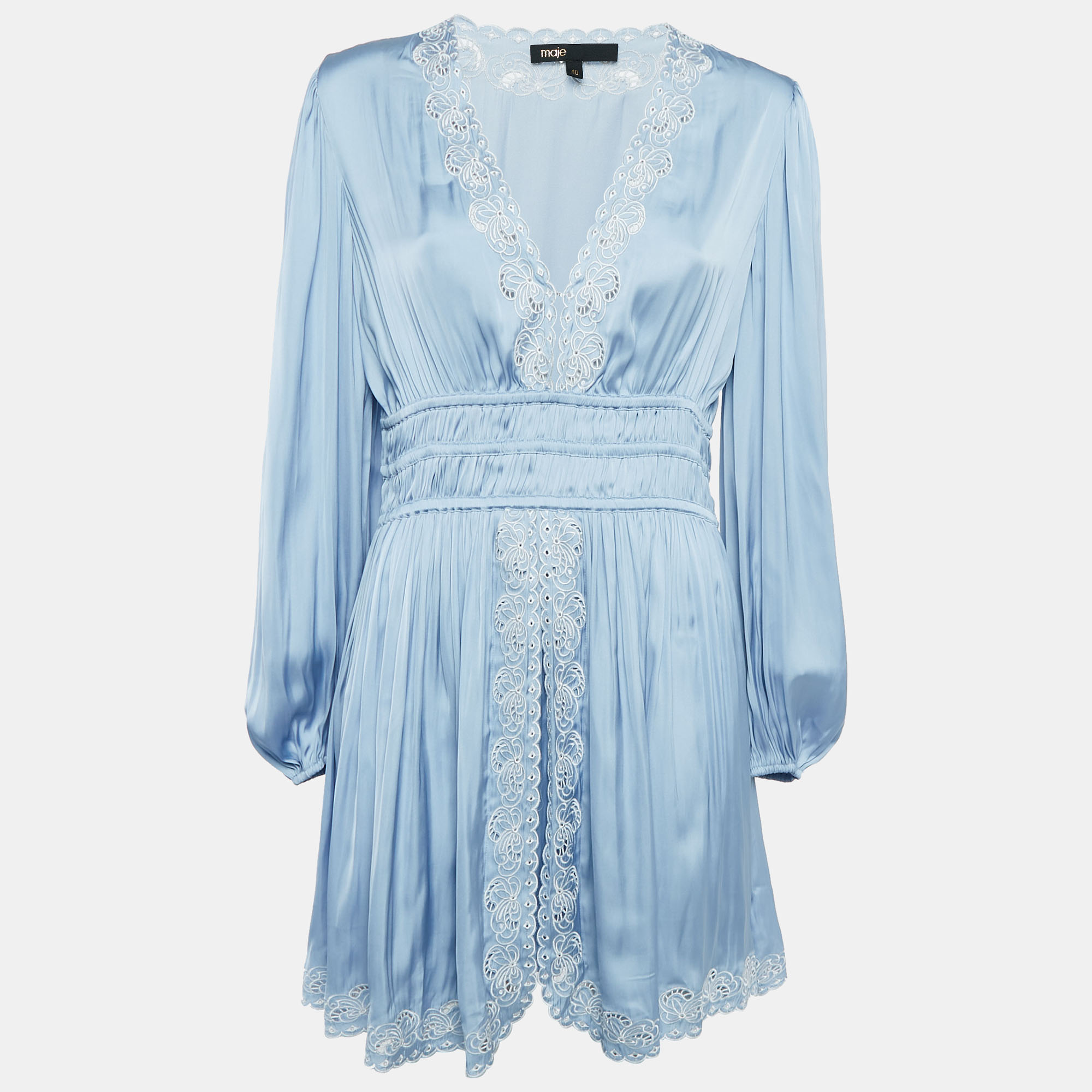 

Maje Blue Embroidered Satin Mini Dress L