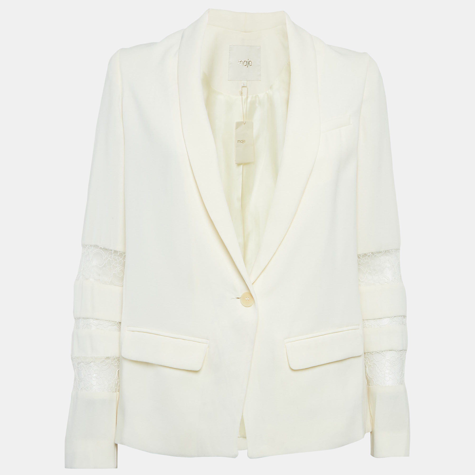 

Maje Cream Crepe Lace Trimmed Blazer S