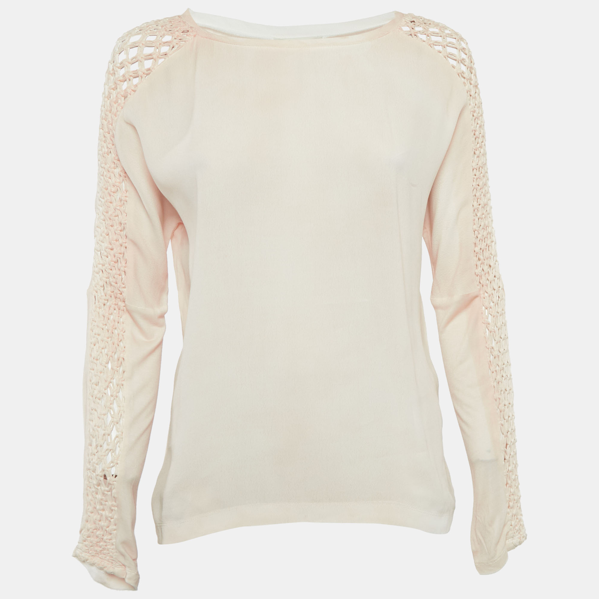 

Maje Beige Crepe Sleeve Macrame Detail Top S