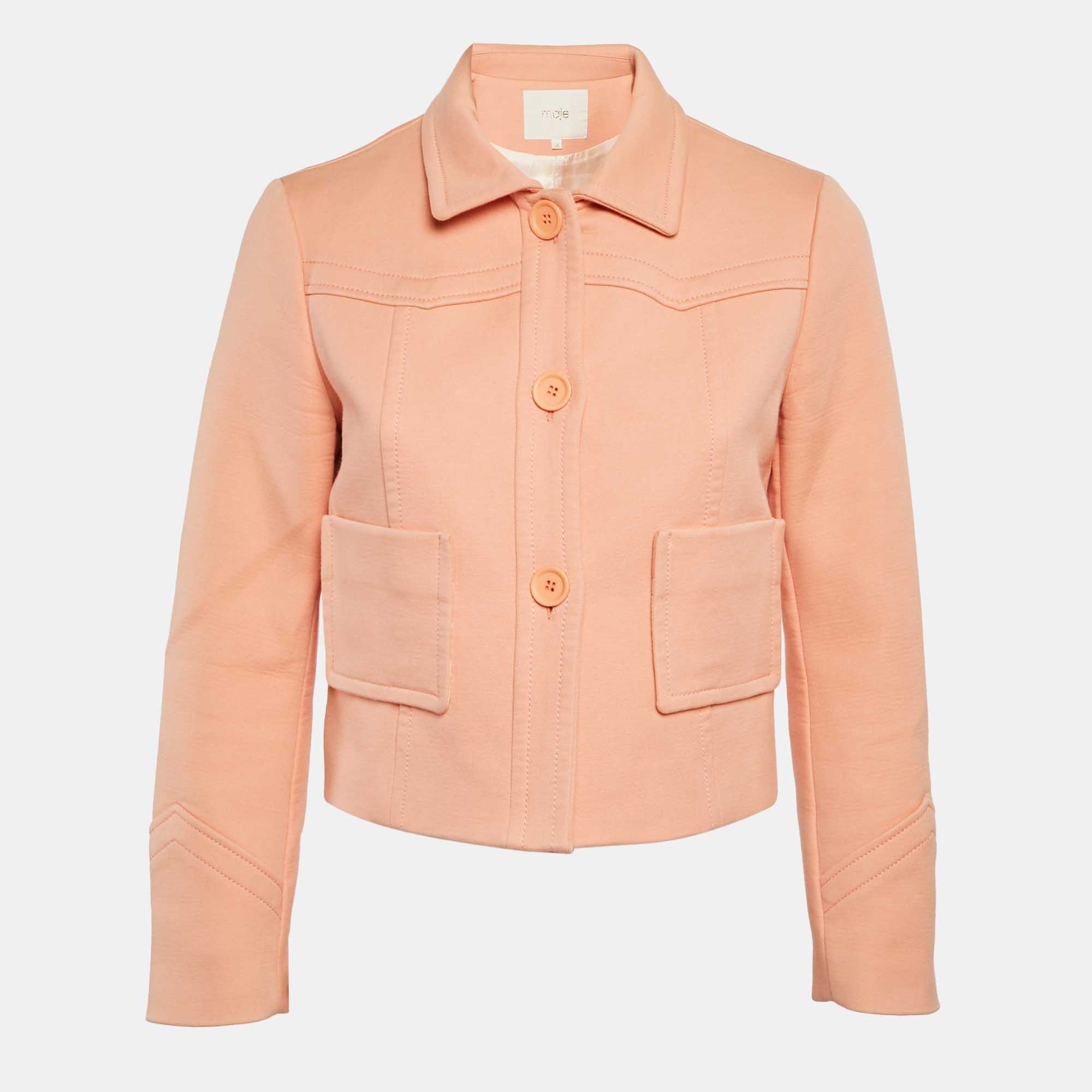 

Maje Light Orange Cotton Button Front Cropped Jacket M