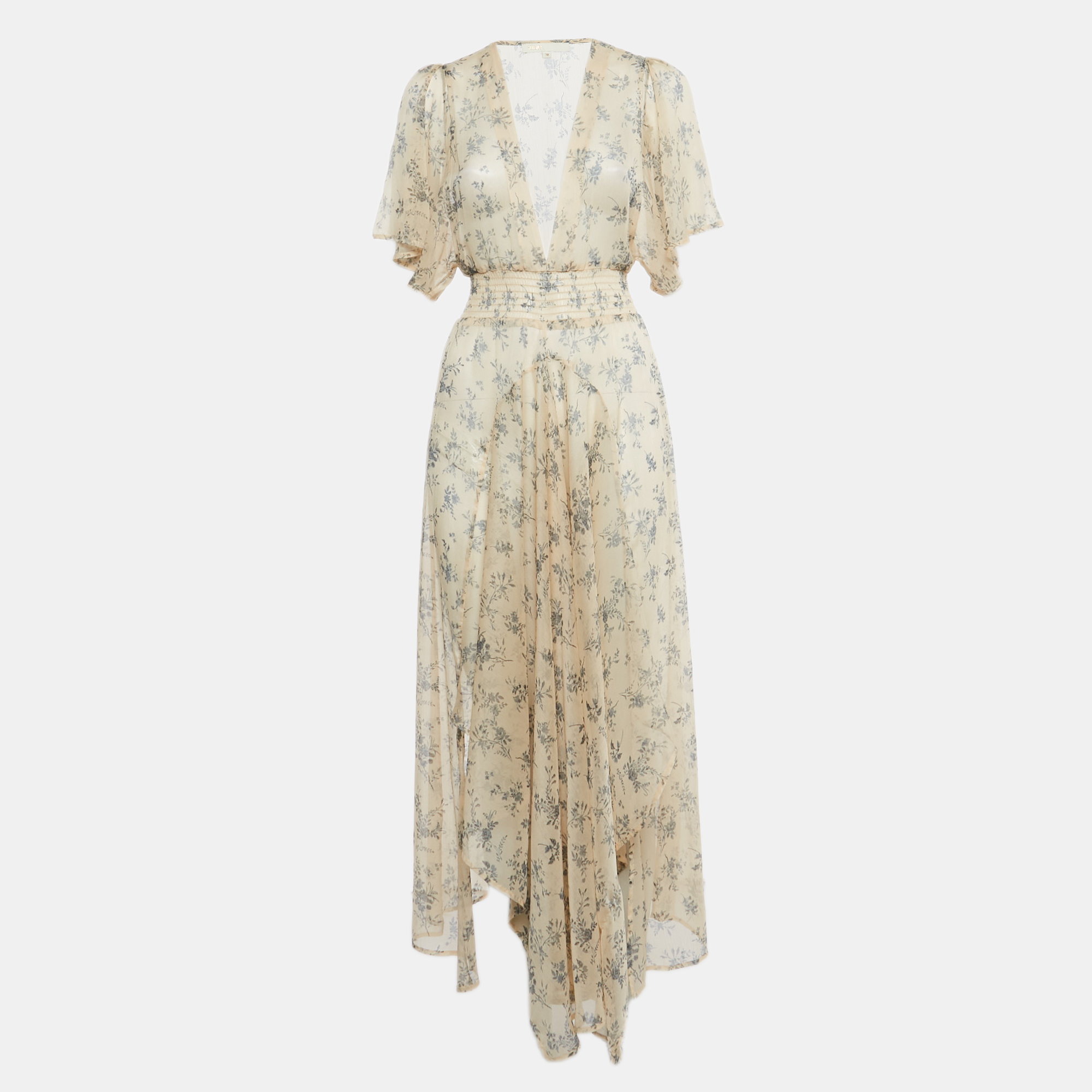 

Maje Beige Floral Print Crepe V-Neck Asymmetric Maxi Dress M