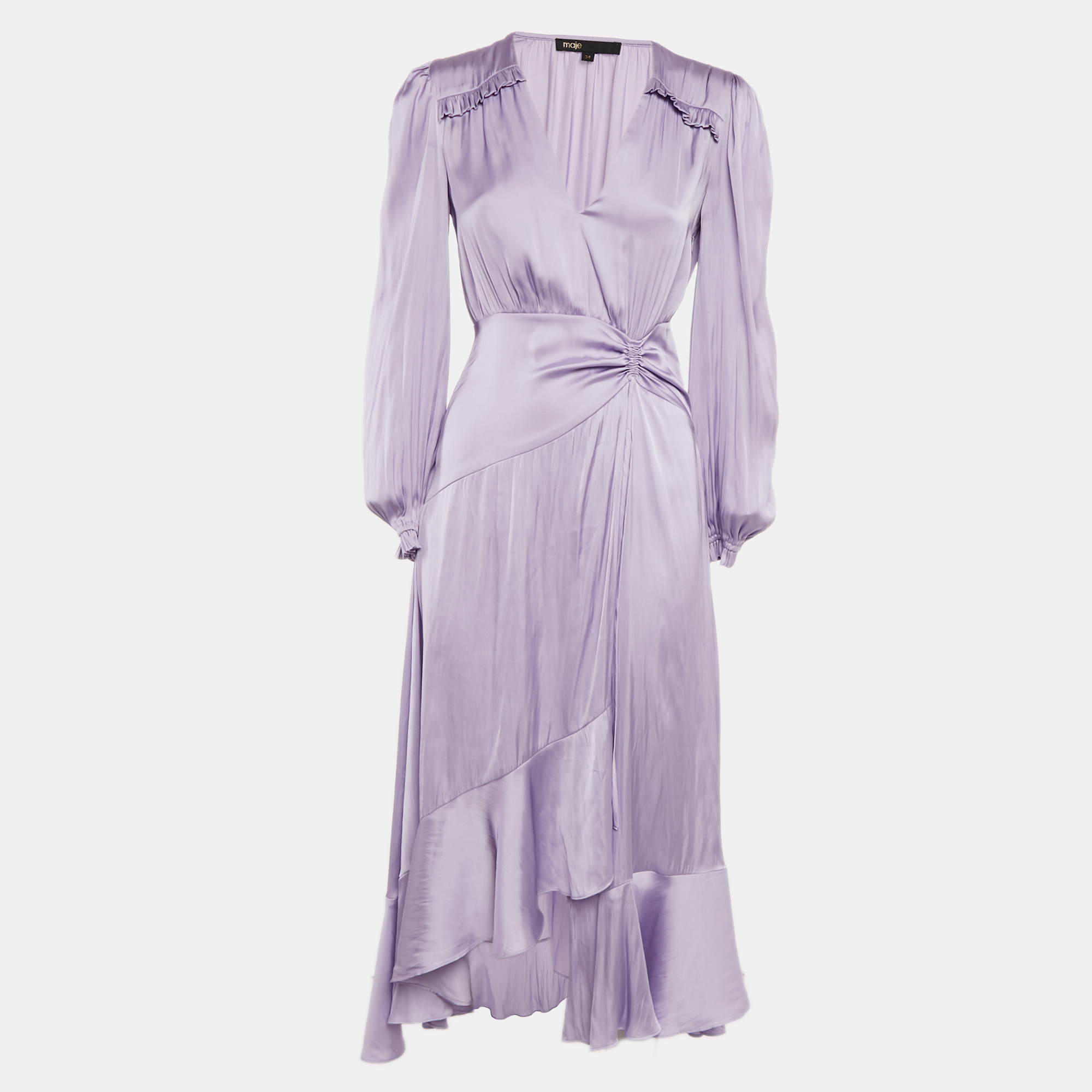 

Maje Purple Satin Flounce Maxi Dress XS