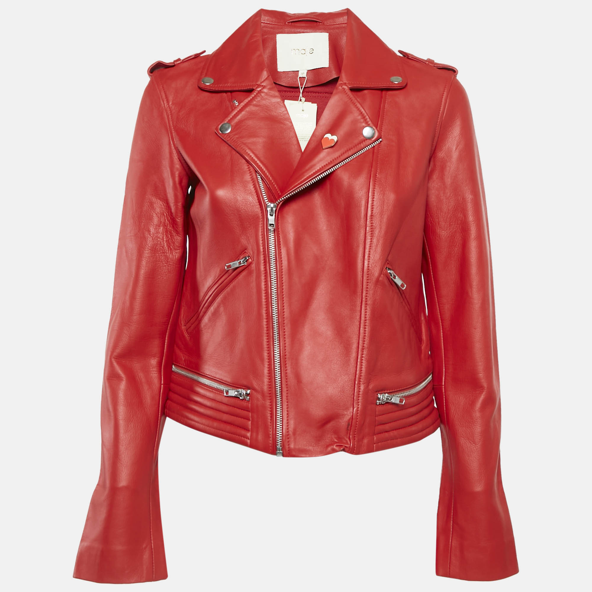 

Maje Red Leather Biker Jacket L