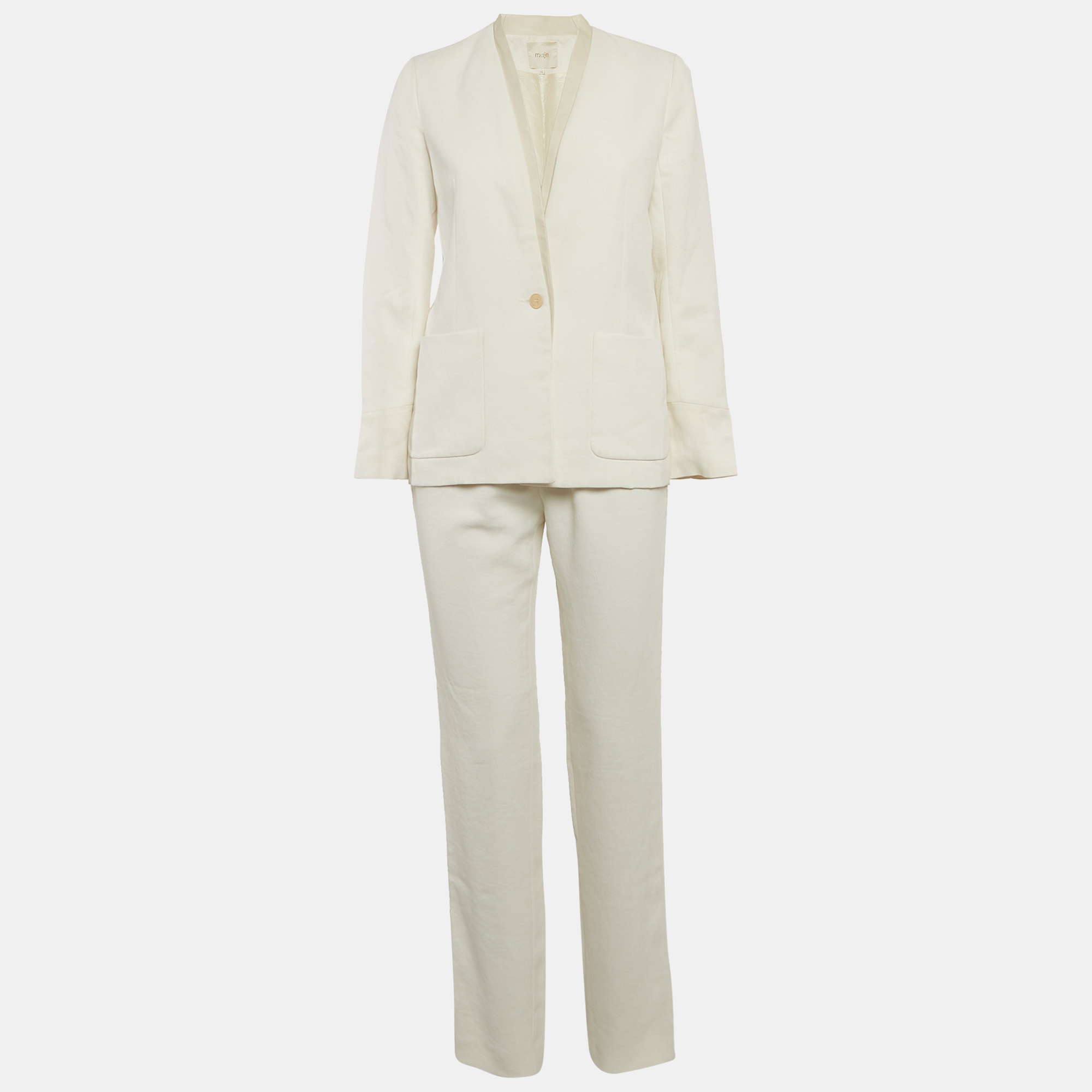 

Maje White Crepe Leather Trim Detail Pants Suit S