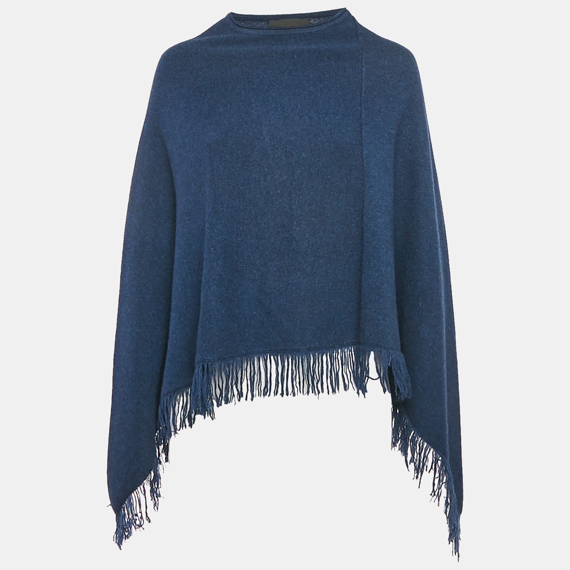 

Maje Navy Blue Cashmere Fringed Poncho Top