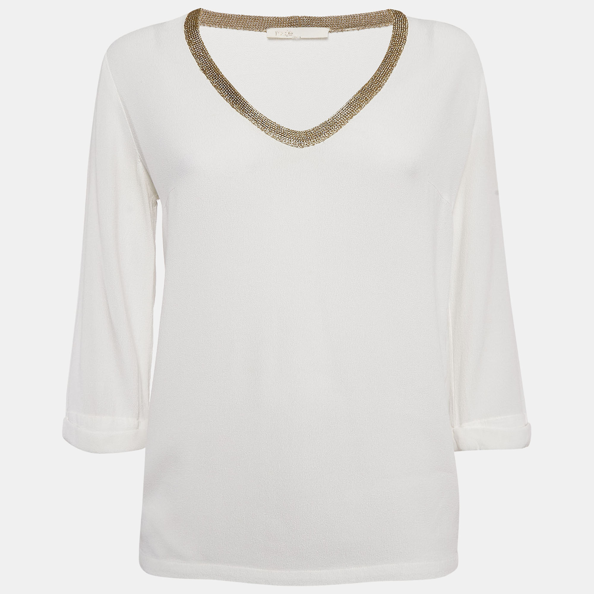 

Maje White Stretch Crepe V-Neck Top M