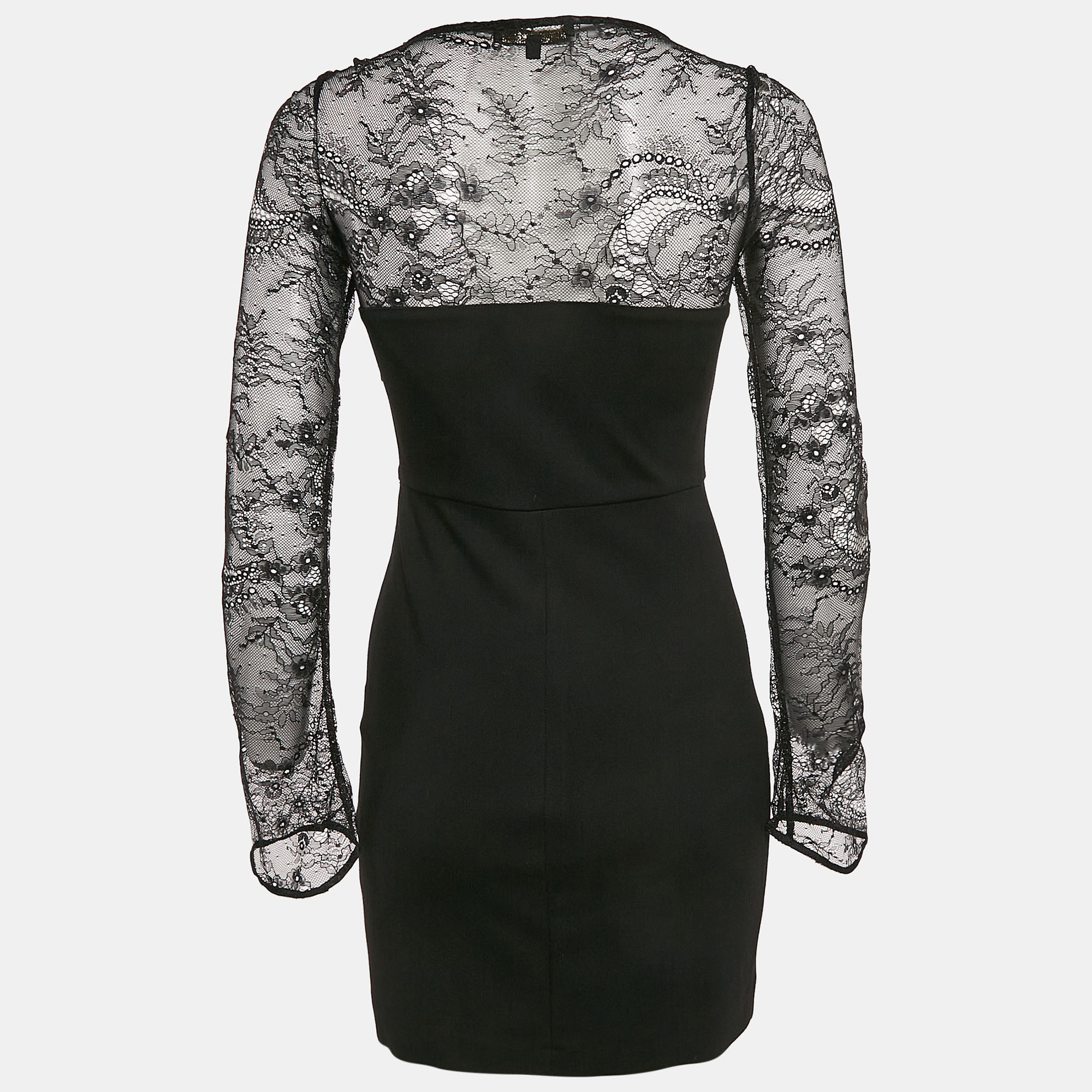 Maje Black Lace Trim Jersey Mini Dress S 