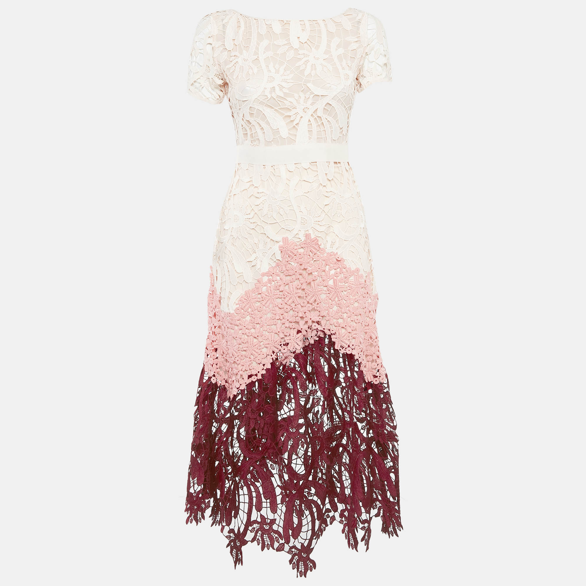 

Maje Pink Lace Short Sleeve Midi Dress S