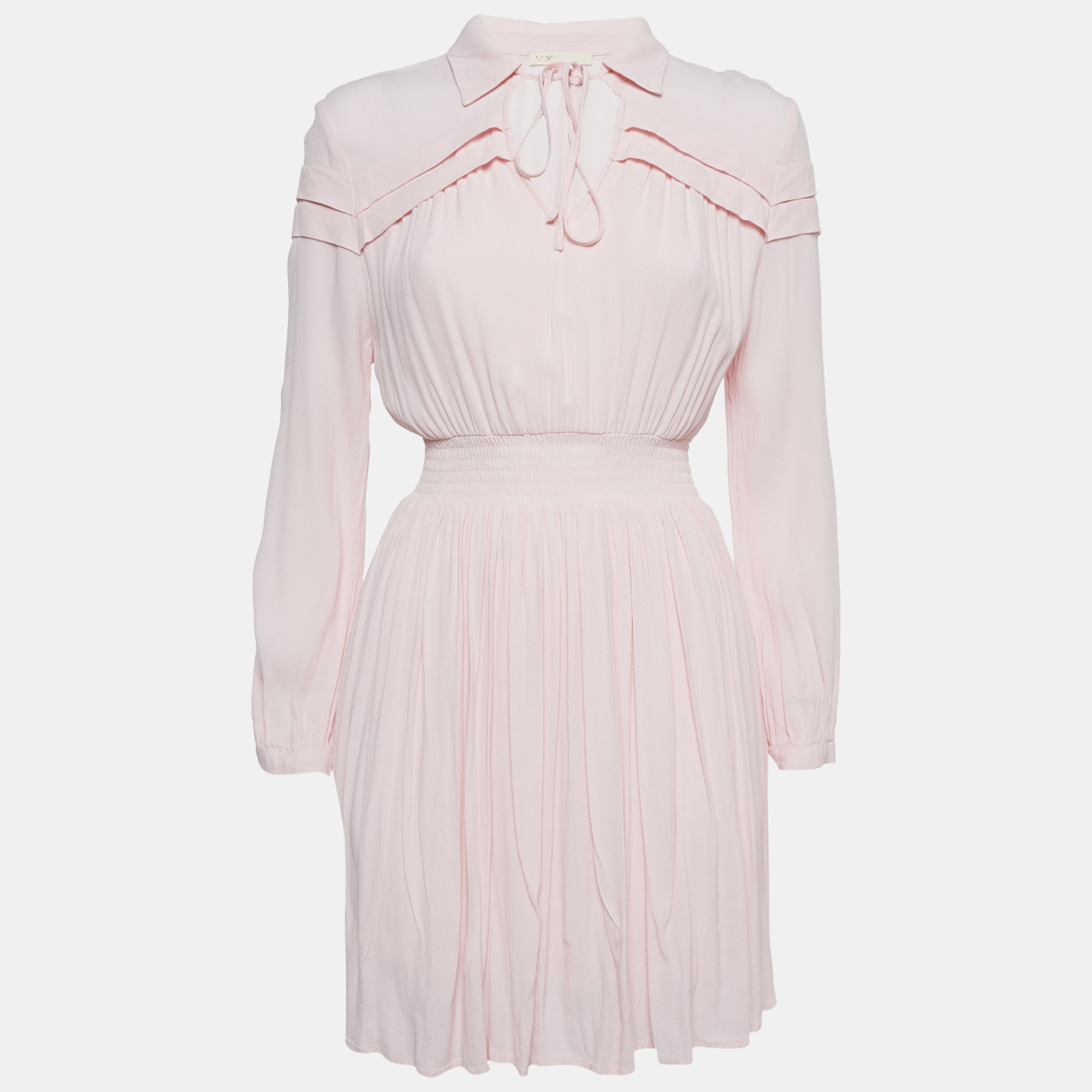 

Maje Pink Crepe Shirring Mini Dress S