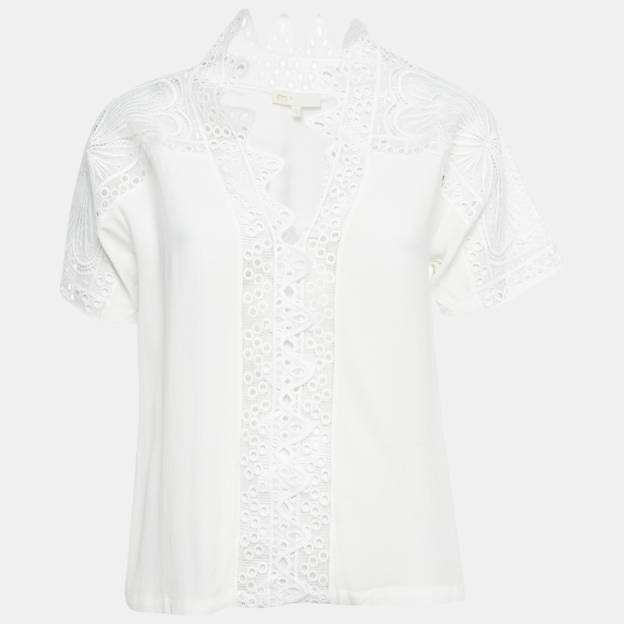 

Maje White Lace Trim Chiffon Top S