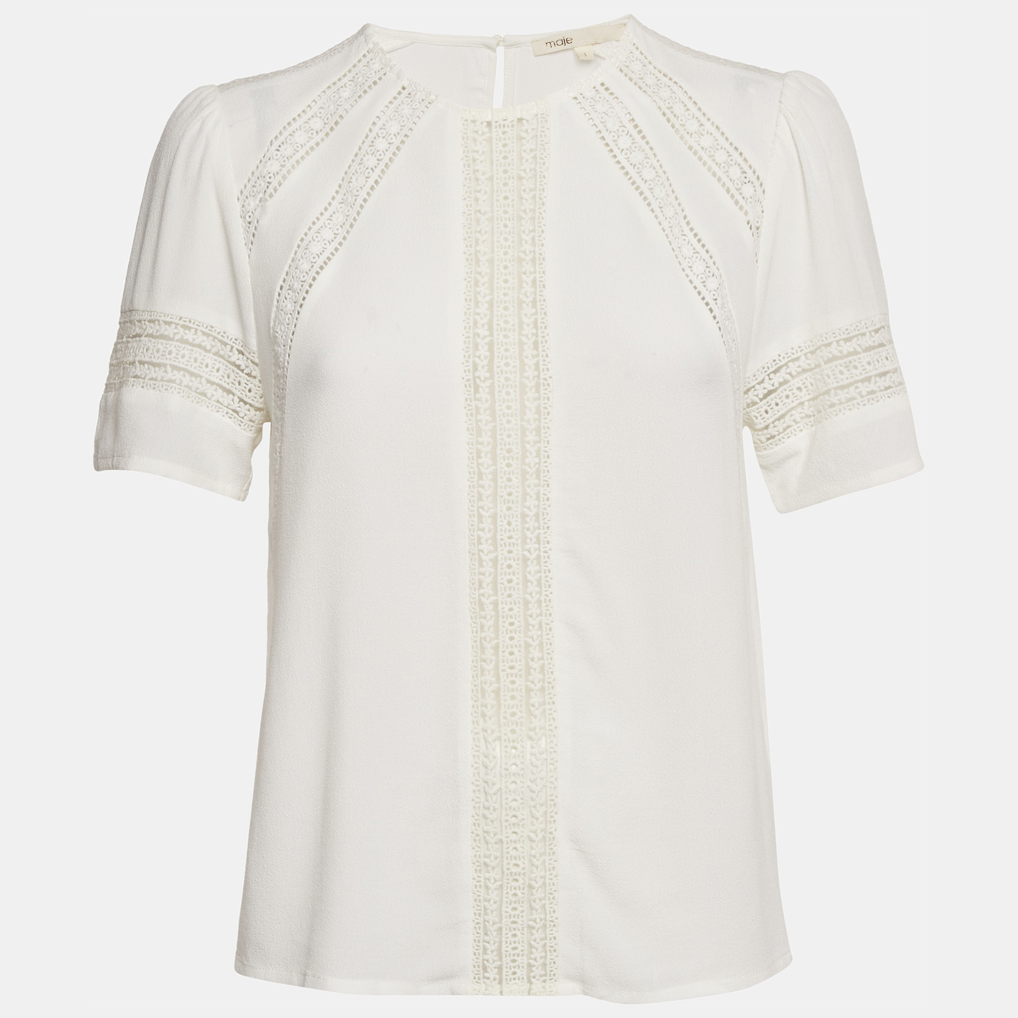 

Maje White Lace Trim Crepe Top S