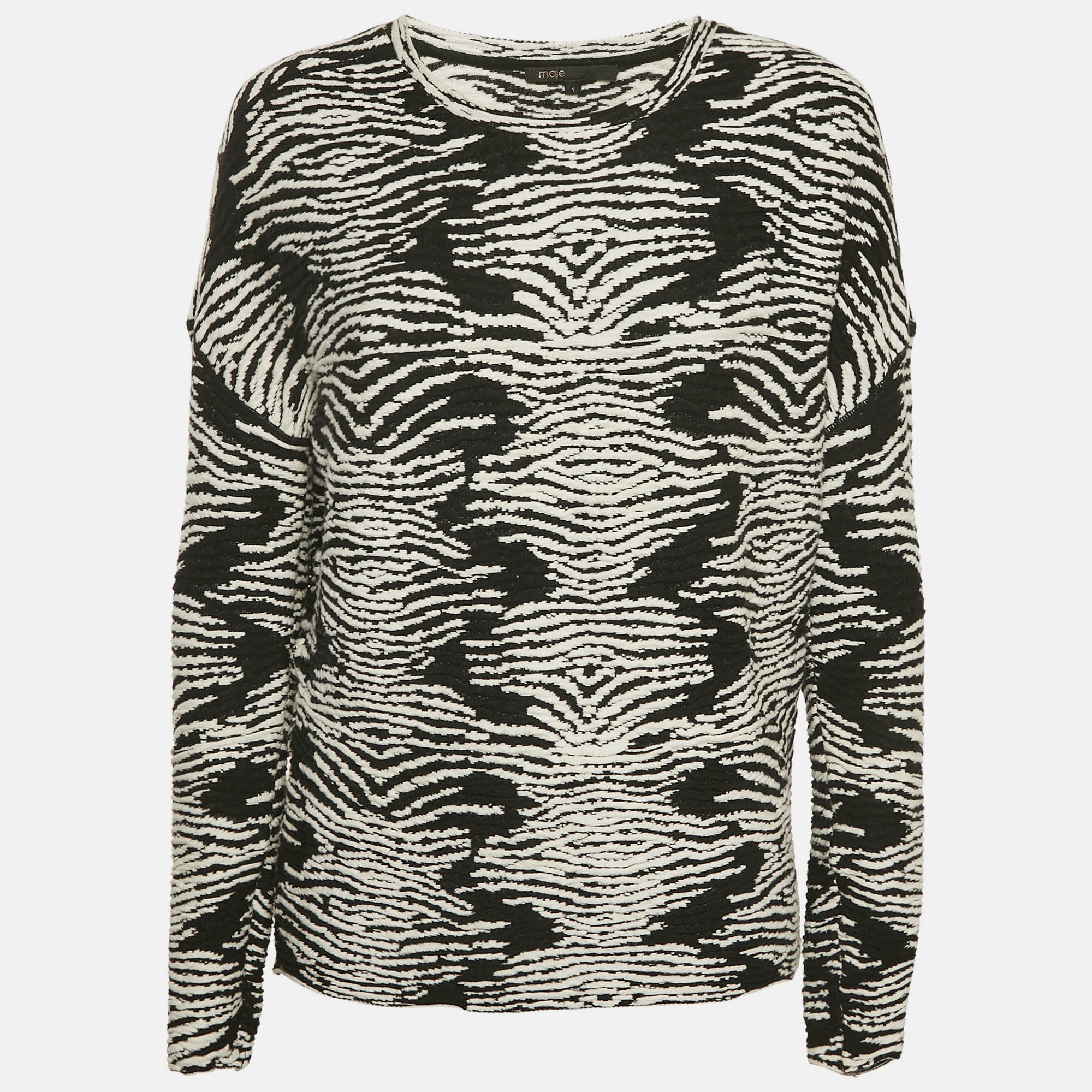 

Maje Black/White Textured Knit Long Sleeve Top S