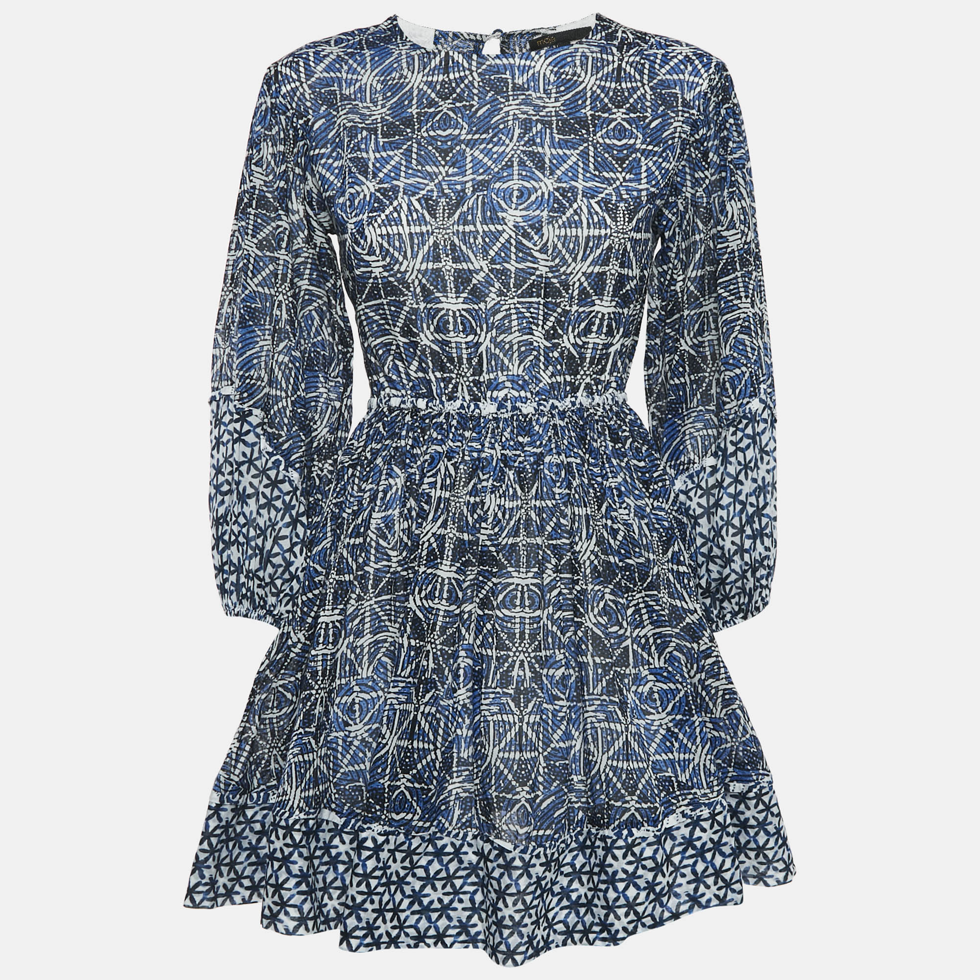 

Maje Blue Printed Cotton Cut-Out Mini Dress